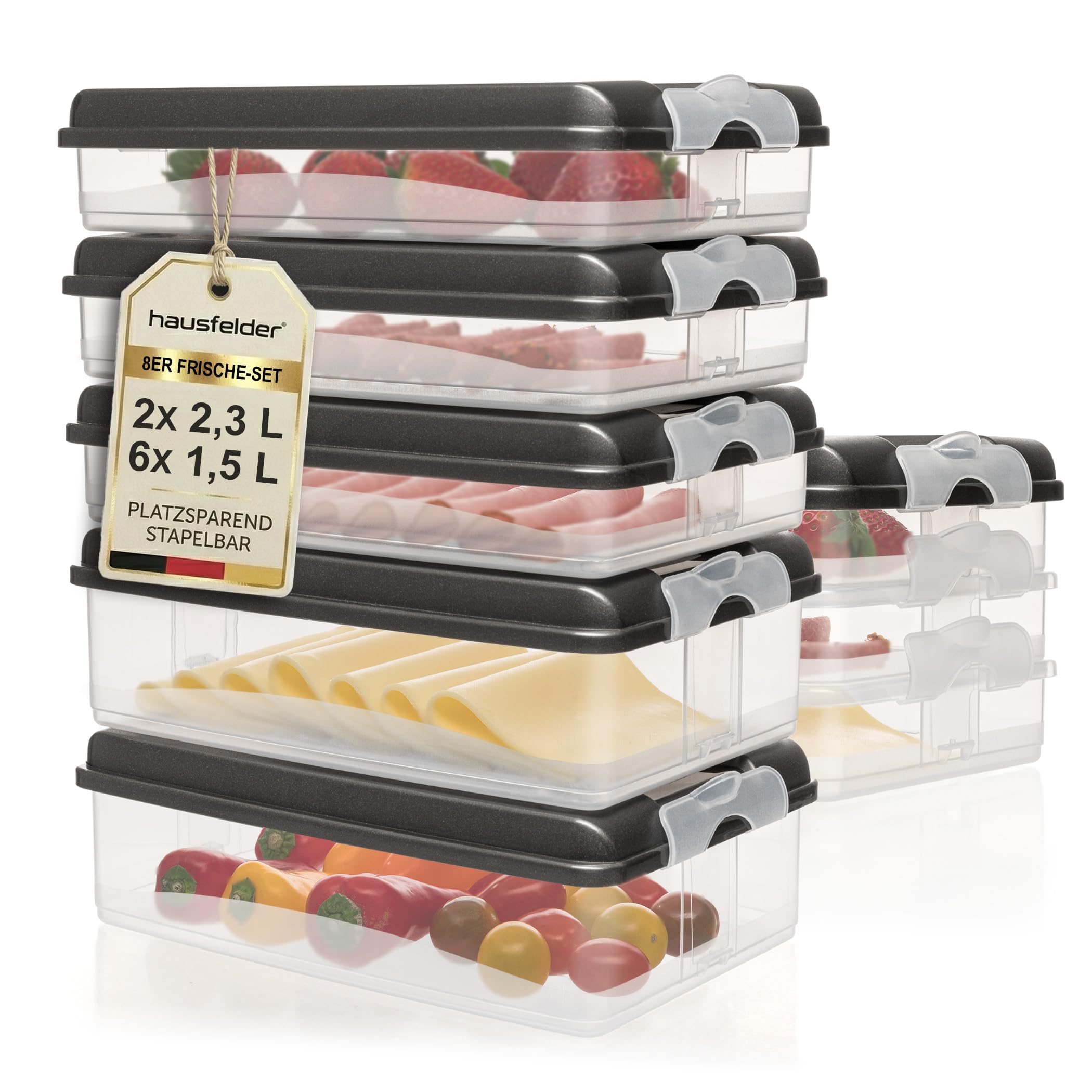 Hausfelder Aufschnittboxen 6x flach + 2x hoch, 8-tlg, Anthrazit