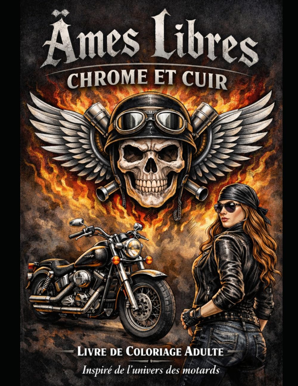 Âmes libres- Chrome & Cuir: Livre de coloriage pour adultes inspiré de l'univers des motards