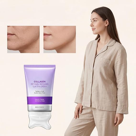 Retinol Refining Gua Sha Cream, Collagen Retinol Gua Sha Cream for Neck Firming Skin, Resist-Aging Moisturize, Tightening Smoothing For Face Neck Daily Care（2）