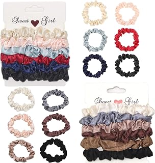 12Pcs Silk Hair Scrunchies, Satin Scrunchies Satin Hair Ties Elastic Hair Bands Ponytail Holder Solid Color Cute Scrunchies Traceless Small Scrunchies for Women Girls