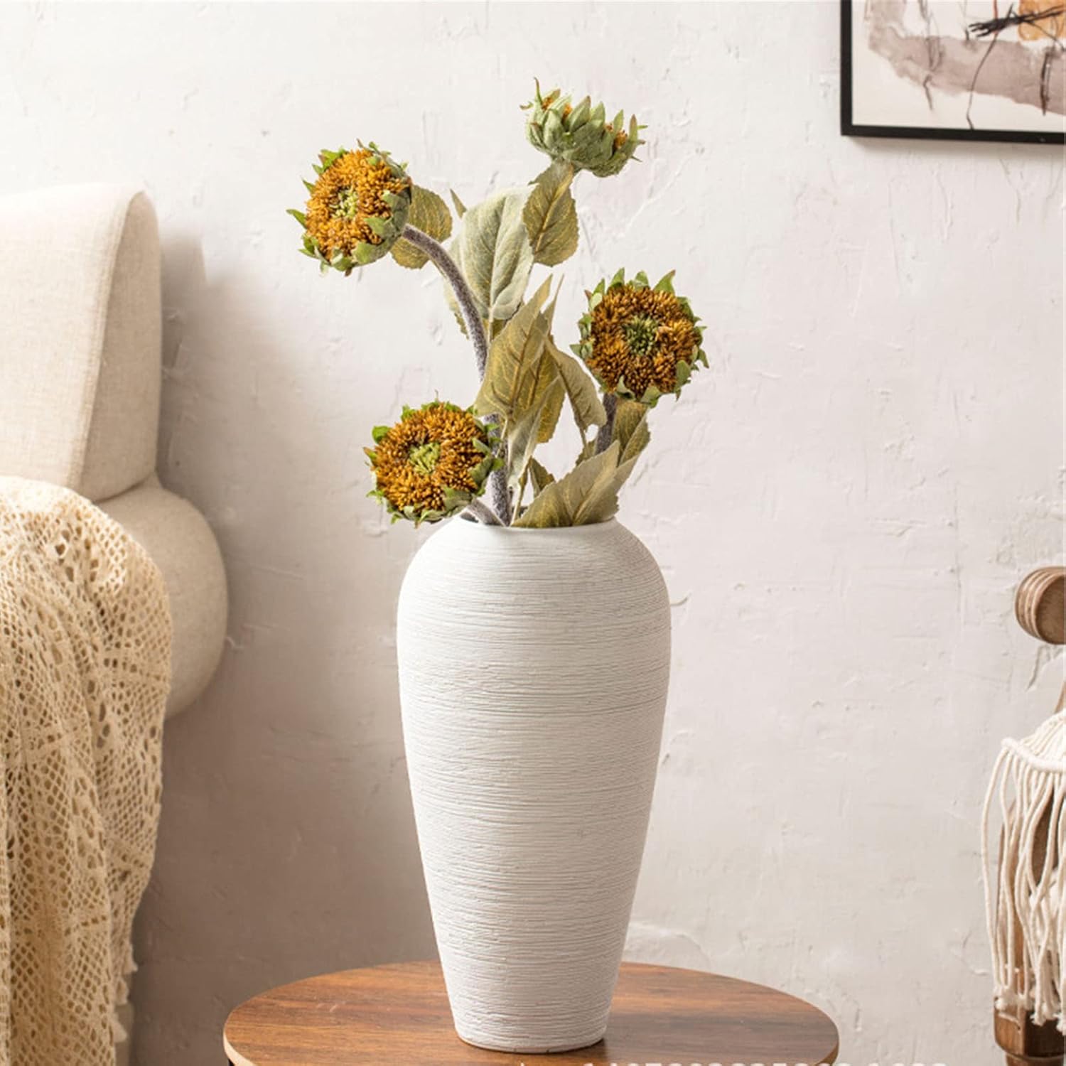 White Ceramic Rectangular Vase for Dried Flowers and Bouquets, Modern Home Decor for Living Room, Dining Room and Kitchen (Size: 23 x 18CM)