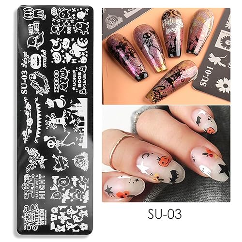 Miniatura 4 de Placa de estampado de uñas de Halloween, 6 placas de uñas + 1 sello de uñas + 1 raspador de uñas de terror para Halloween, kit de sello de uñas de