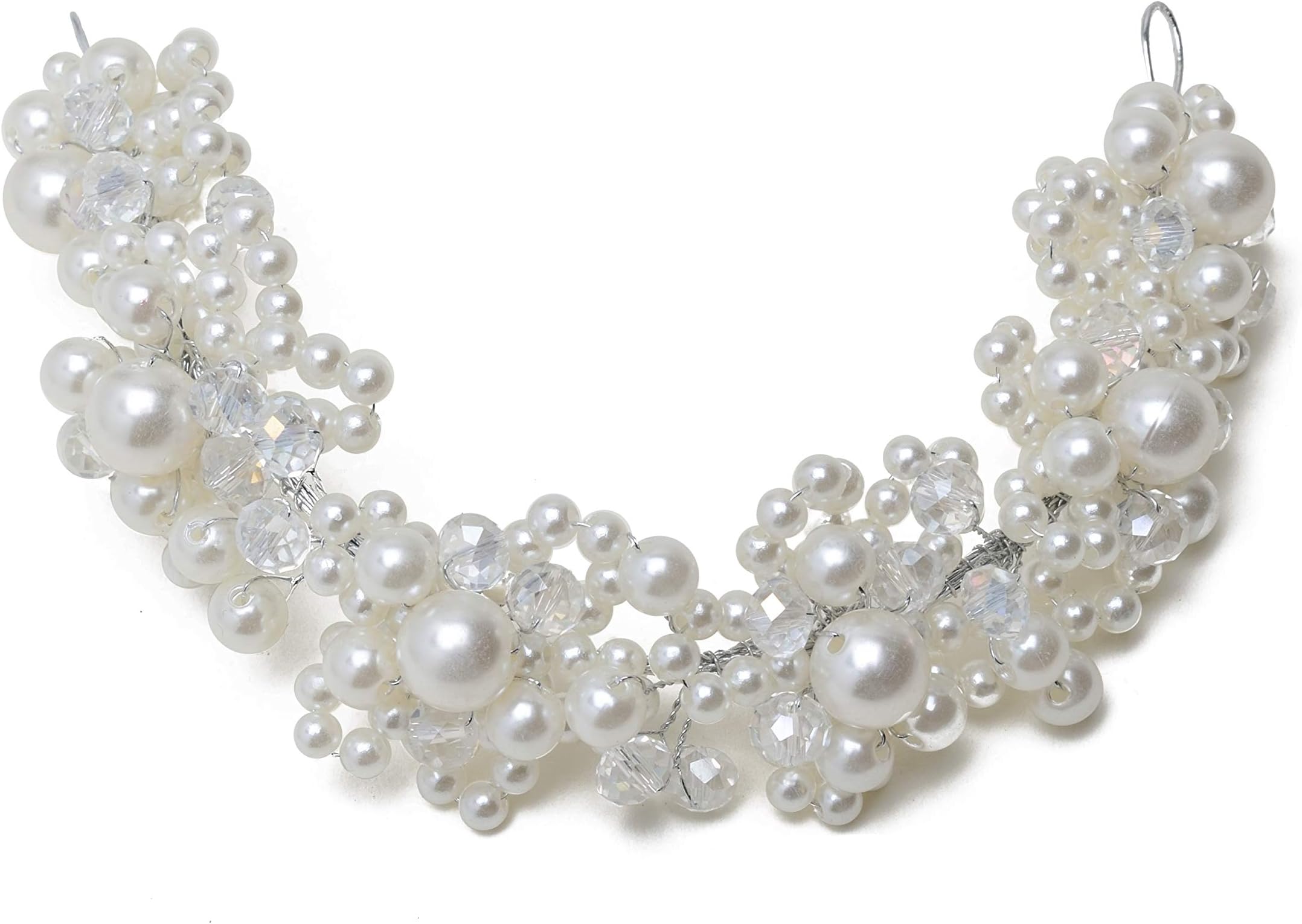 Aaishwarya White Shimmering Pearl Floral Wedding Tiara/Head Jewelry for Girls and Women (White Hair Accessory/Pearl Tiara/Head band/Hair band) - White