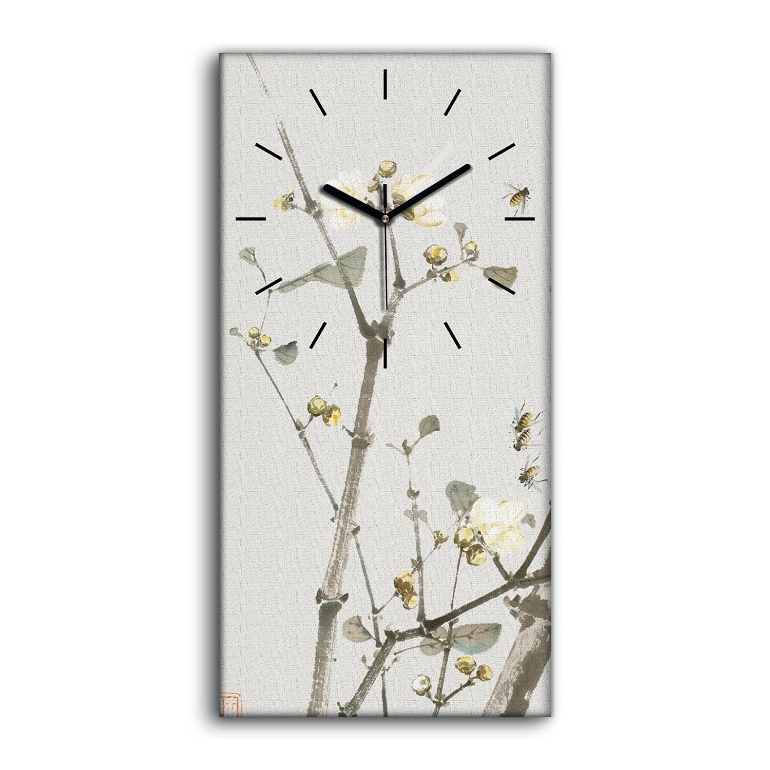 Horloge sur Toile Insectes et Fleurs 30x60cm pour Salon et Chambre