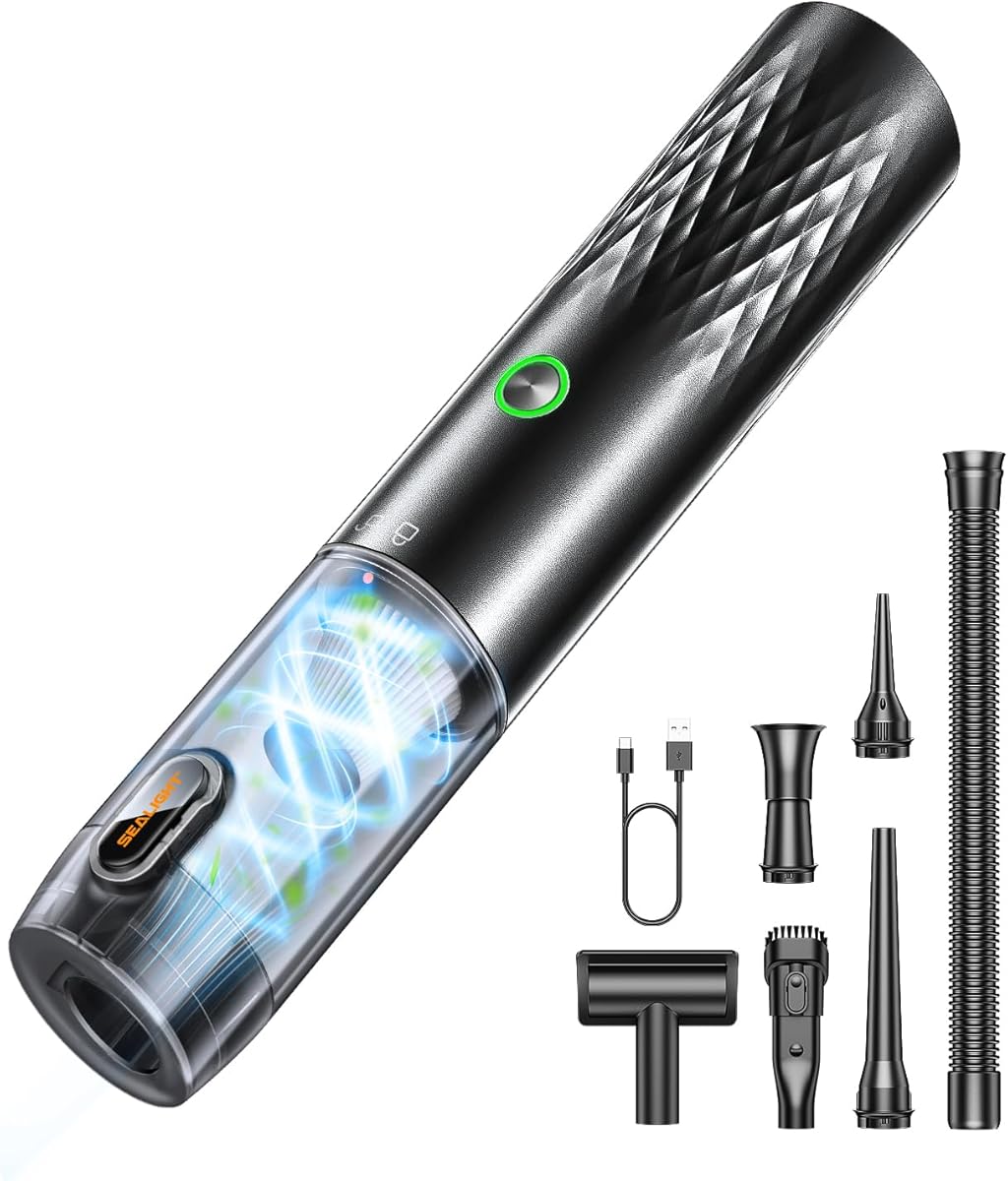 SEALIGHT Handstaubsauger, 29000Pa Auto Staubsauger, One-Touch Staubentleerung, Bürstenloser Motor, 40 Minuten Akkulaufzeit Auto Staubsauger Stark per Auto, Tierhaare, Sofa Reinigung