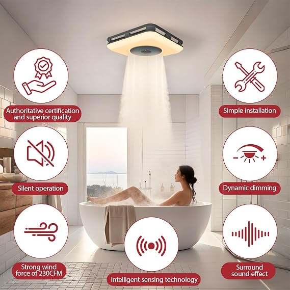 Bluetooth Exhaust Fan for Bathroom Speaker, Bathroom Fan Light