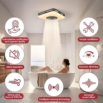 Bluetooth Exhaust Fan for Bathroom Speaker, Bathroom Fan Light