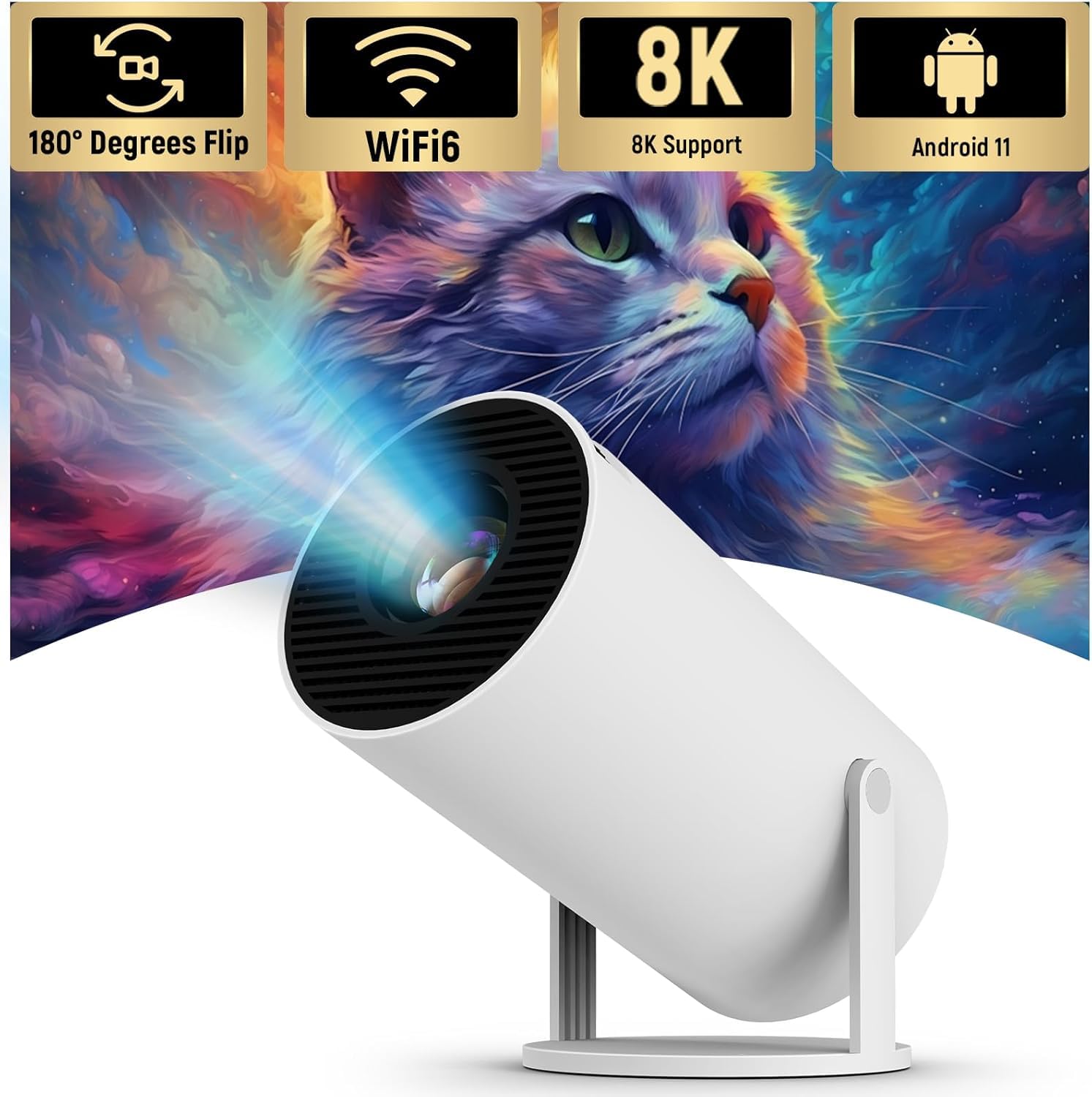 【Android 11.0】Mini Projector 4K Portable 2025, Portable Projector, 150 Inch Screen, Projectors of 250ANSI/10000 Lumens, 1080p Native, Compatible with 4K/8K, BT 5.2/WiFi 6, iOS/Android/PC/PS5 (A)-image-33