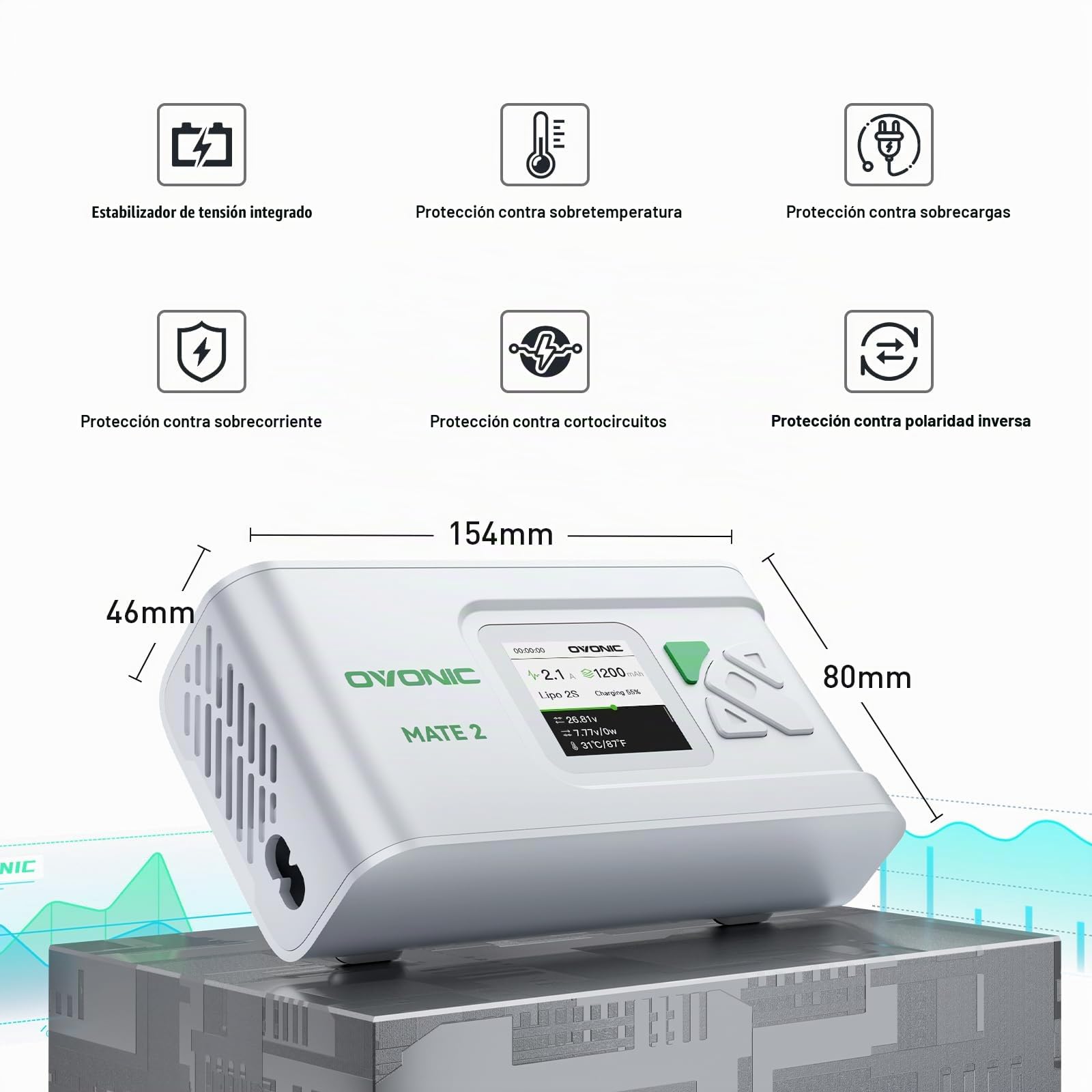 OVONIC Cargador inteligente de batería AC 200 W 12 A LiPo Balance Cargador para LiPo/Li-ion/LiHV/Life (2-6S) y NiMH (4-15S) Blanco Mate2