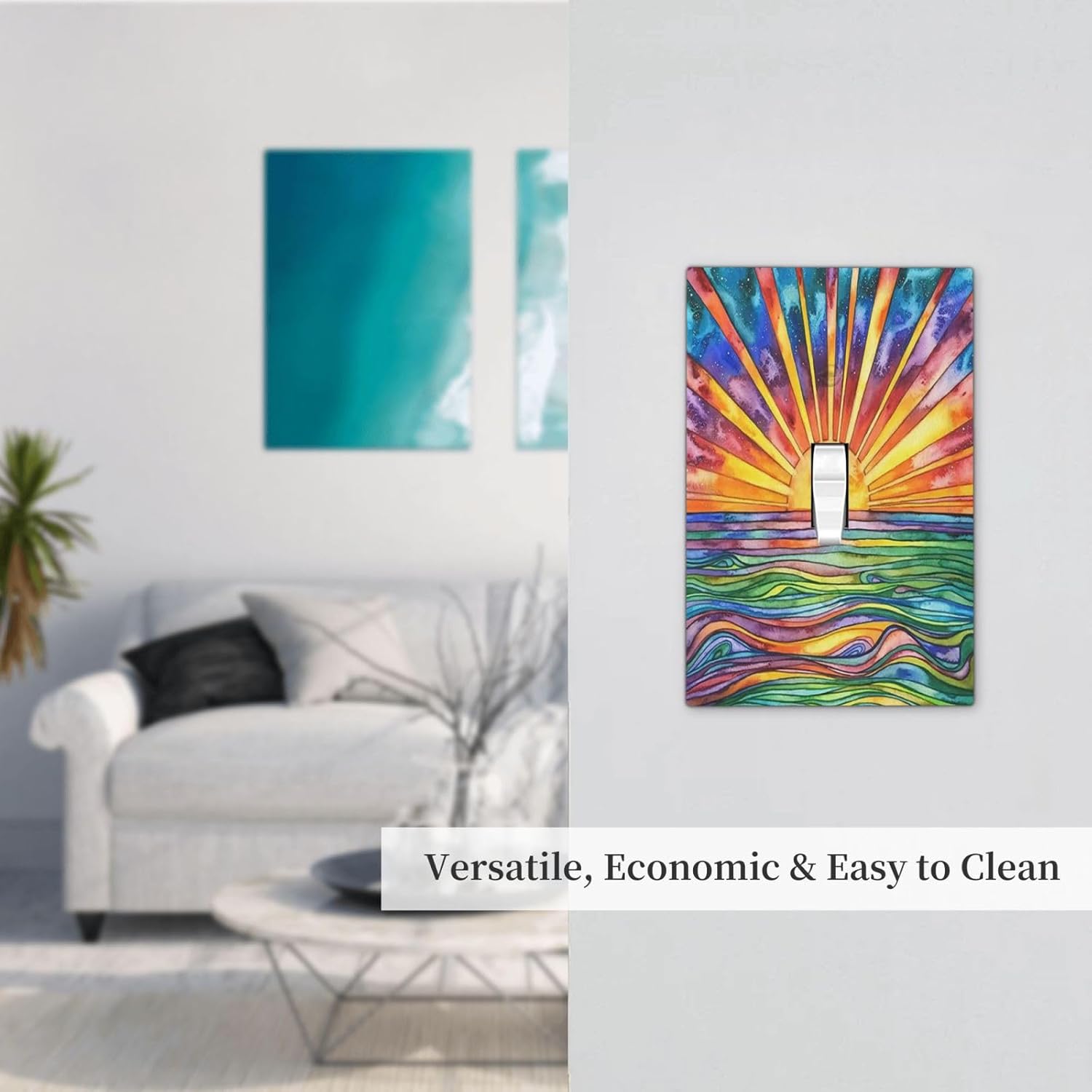 Rougui Light Switch Covers 1 Toggle Abstract Mid Century Colorful Sunrise River Single Toggle Wall Plate Decorative Switchcover Electrical Switchplate For Country Bathroom Bedroom Decor