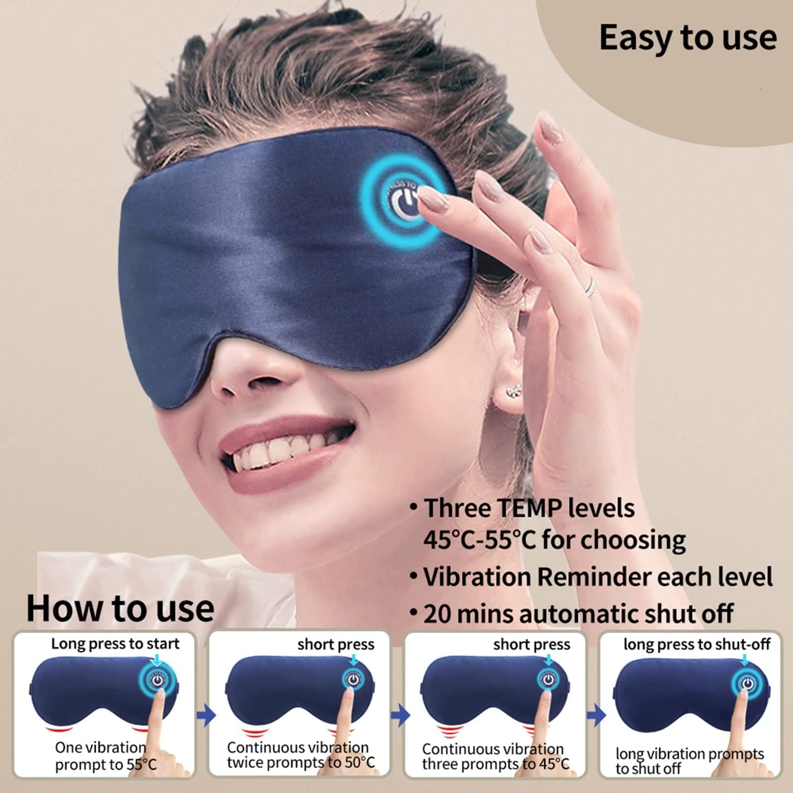Verwarmd oogmasker elektrisch USB verwarming oogmasker stoom oogmasker, instelbare temperatuur warm verwarmd oogmassage verlichten droge ogen vervagen zwarte ogen blepharitis vermoeide ogen gezwollen ogen