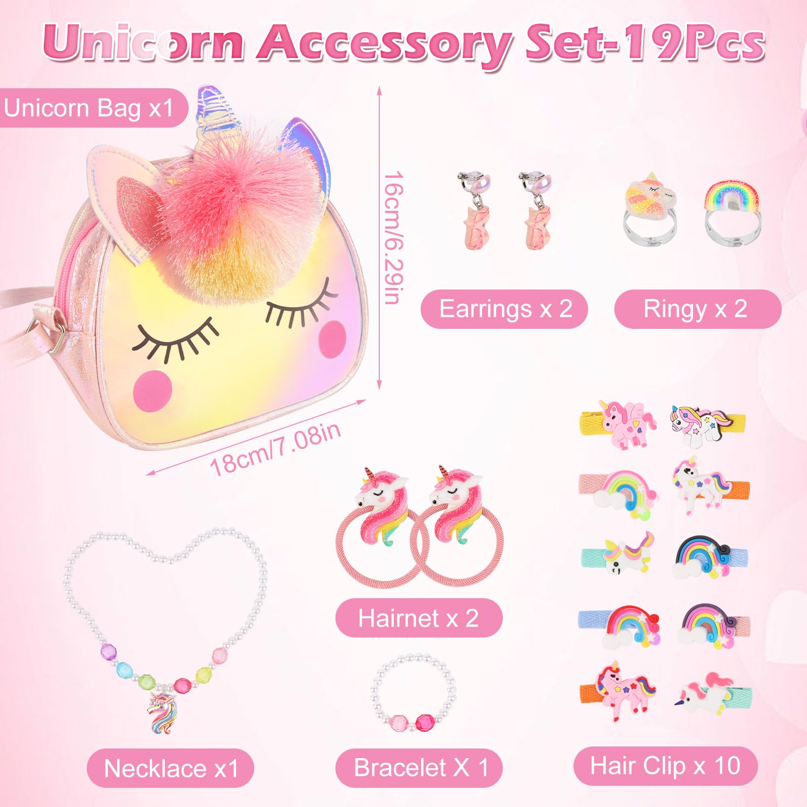 RISVOWO 19 Pièces Ensemble Bijoux Sac Licorne Cadeau Anniversaire Enfant 3-9 Ans