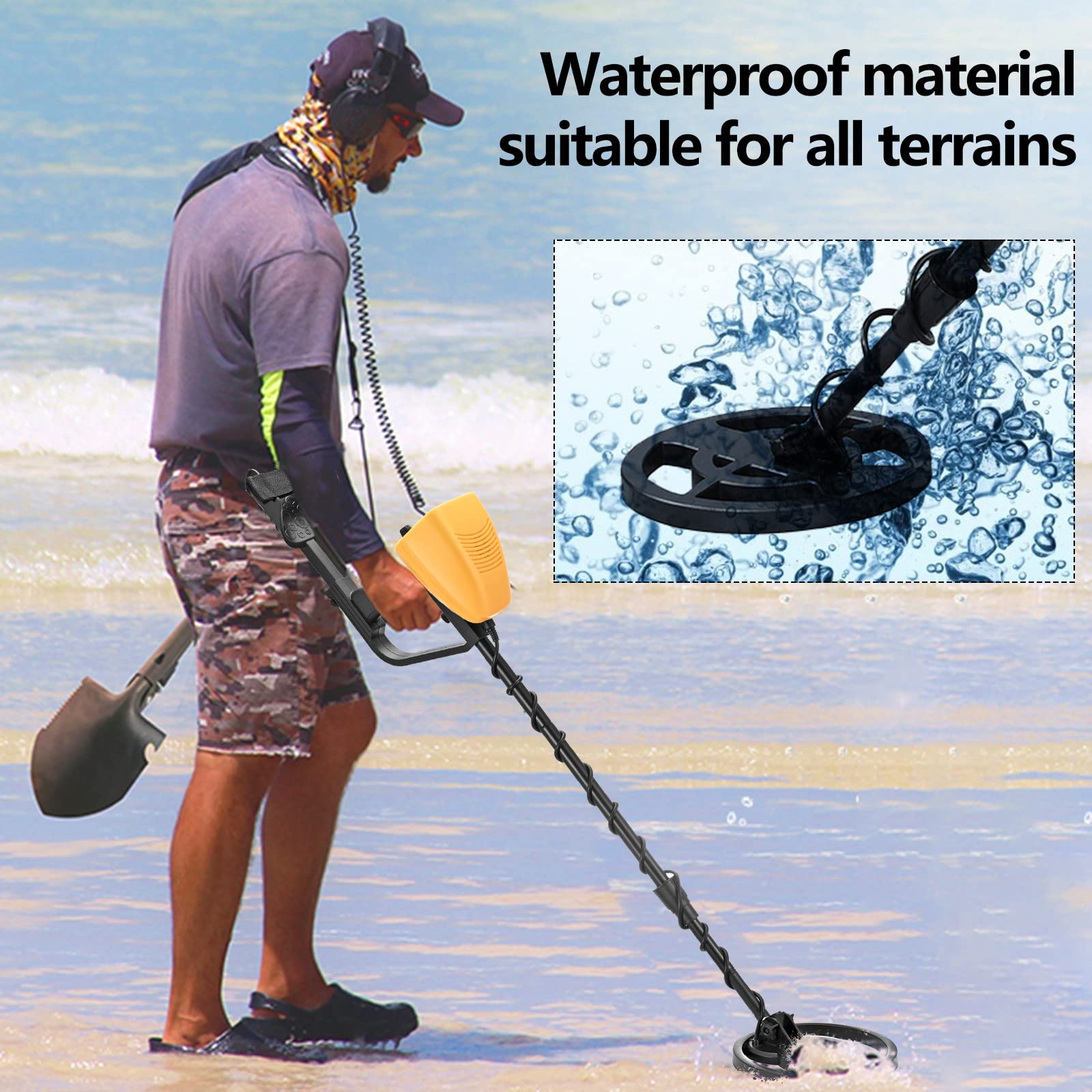 Détecteur de métaux pour enfants et adultes, détecteur d'or haute précision, étanche, hauteur réglable de 78 à 108 cm, avec bobine de recherche de 20 cm pour la chasse au trésor sur la plage