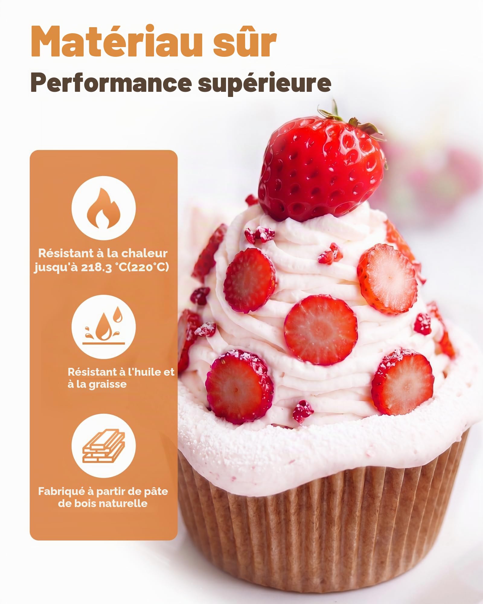 Caissette Muffins Papier 200 pièces Standard Naturel Moule Parchemin Résistant à la Graisse Non Blanchi