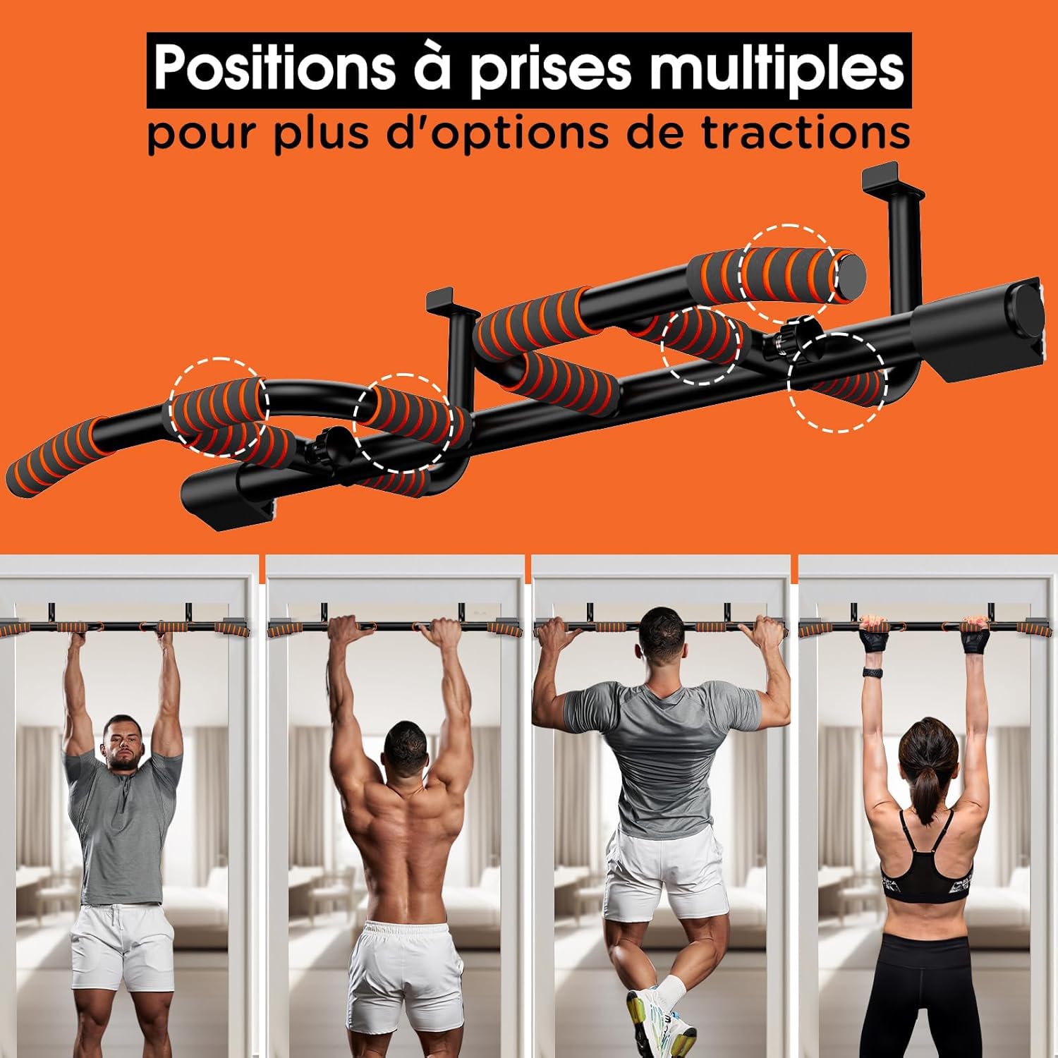 DH FitLife Barre de Traction pour Cadre de Porte sans Vis Antidérapante avec Multiprises | Pull Up Bar Doorway | Barre de Musculation à Suspendre | Pour Cadre de Porte 65-92 cm
