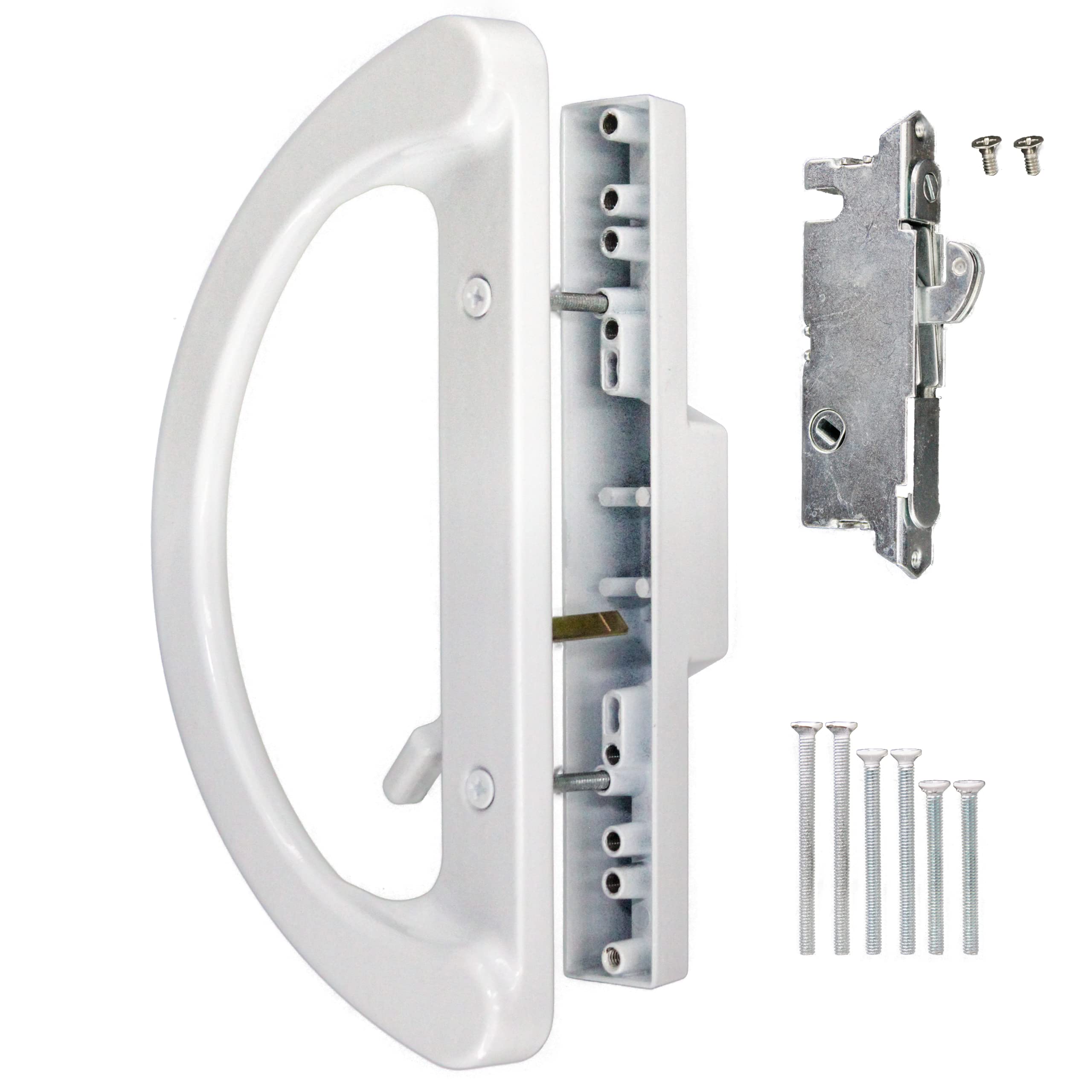 Schiebetürgriff-Set, 10 cm, Lochabstand (Rechts- und Linkshänder), Weiß, Terrassen-Glastürgriff-Set, ohne Schlüssel (+ Einsteckschloss, 45-Grad-Keilnut)