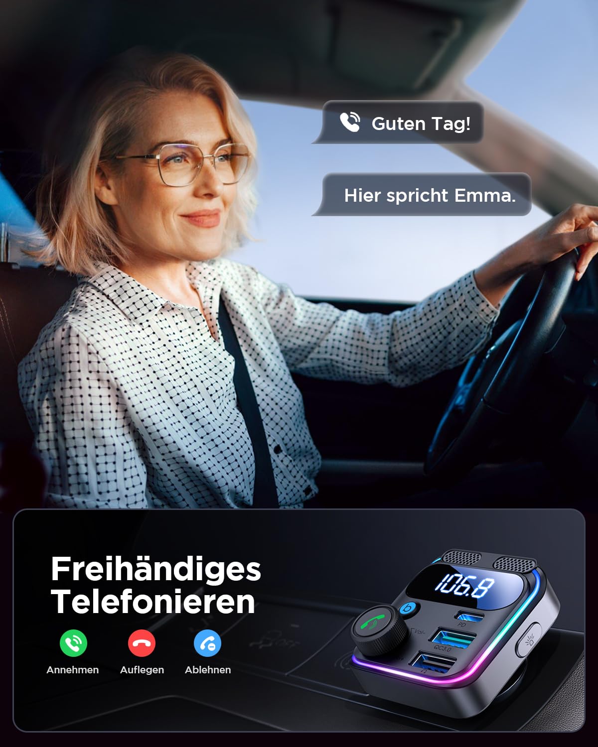 JOYROOM 81W Bluetooth Adapter Auto, 45W PD & Bass Hi-Fi Stereo, 36W QC3.0 & Freisprechanlage, Dual-Mikrofon & LED-Licht, U-Disk, FM Transmitter, Bluetooth 5.4