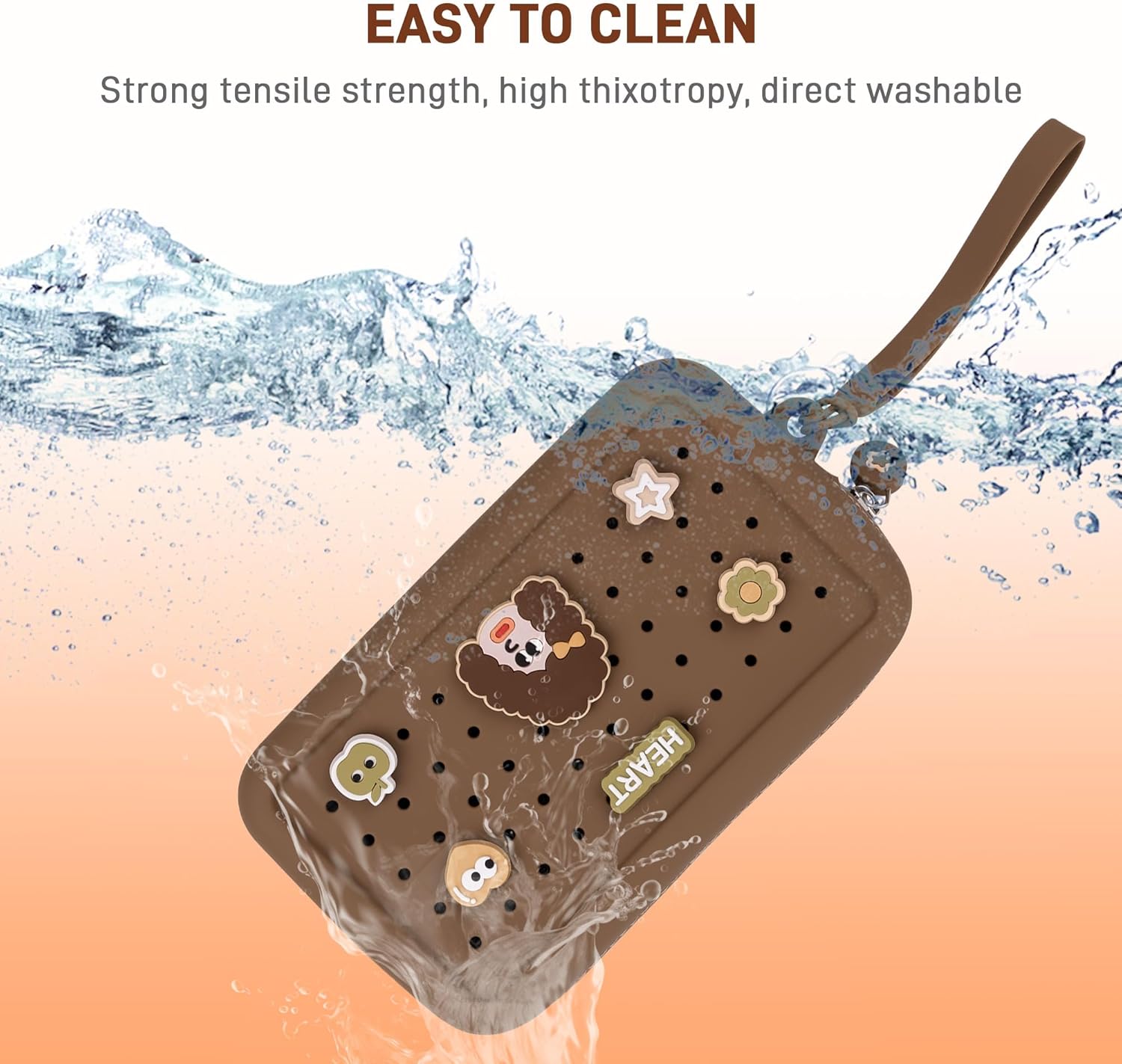Wristlet Wallets with Charms DIY Portable Clutch Zip Silicone Purse Large Capacity Organizer