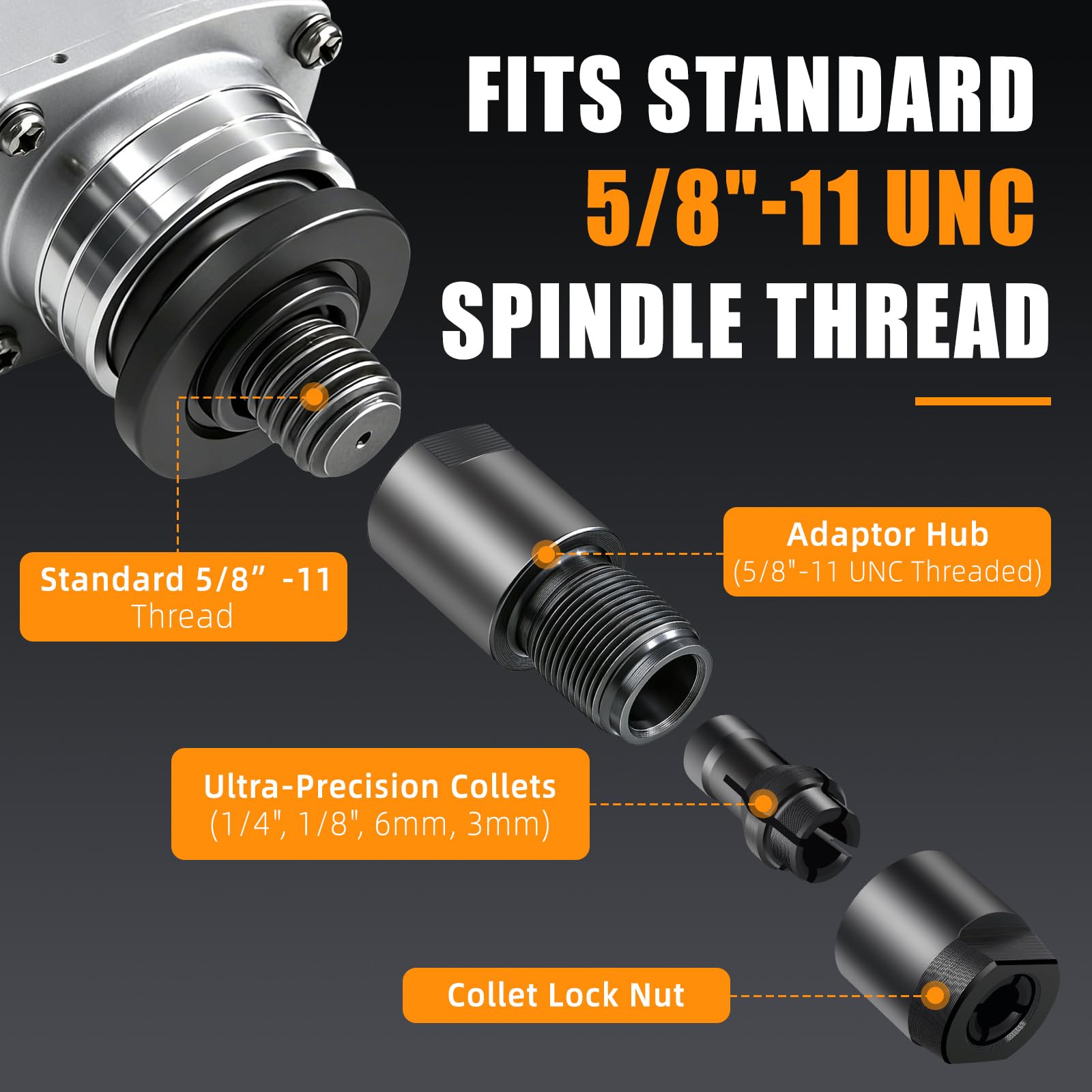 Angle Grinder to Die Grinder Adapter - 5/8"-11 Thread -6