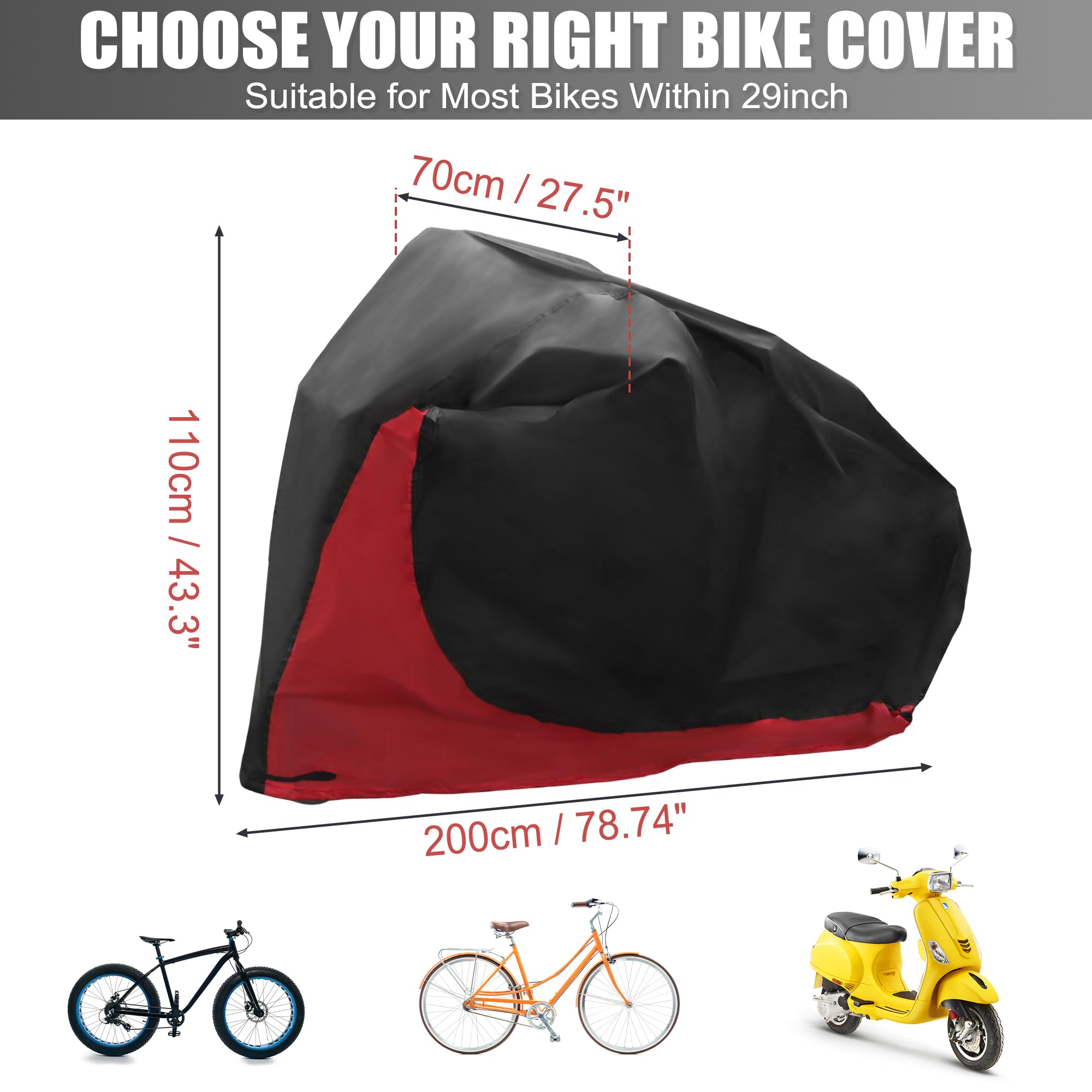 uxcell Copertura impermeabile per bicicletta elettrica, antipolvere, neve, pioggia, per mountain bike, bici da strada, beach cruiser e ciclomotori, scooter da 29, colore rosso