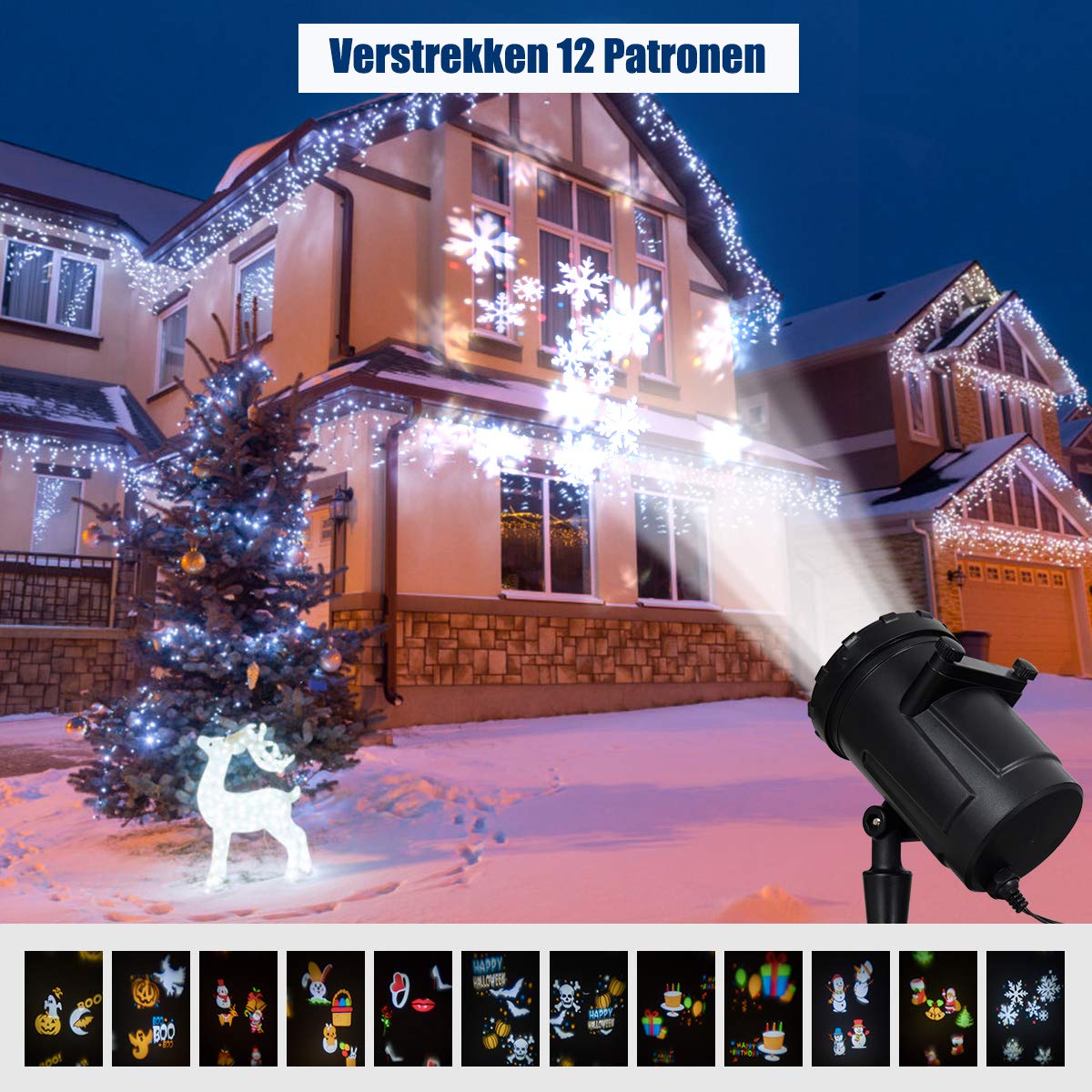 NEMMXUB Sneeuwvlok Projectorlicht, Led, Wit, Roterende Sneeuwval Landschap Projectie Decoratieve Kerstverlichting Led Projector Verlichting Voor Feest Kerstmis Tuin Bar Ip65 Waterdicht 3031461926