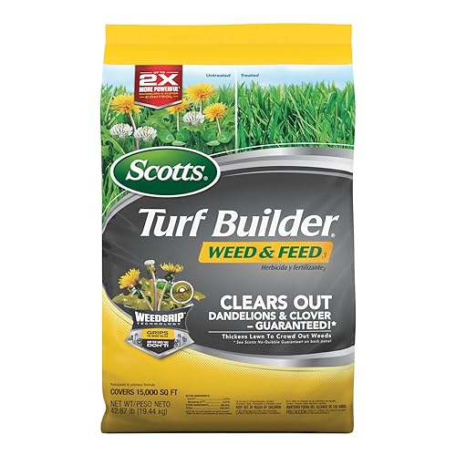 Scotts Turf Builder Weed & Feed3, Herbicida Plus Fertilizante para Césped, Controla Diente de León y Trébol, 15,000 pies cuadrados, 42.87 libras.