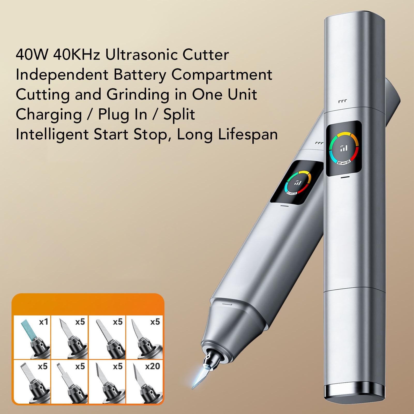 Fafeicy Ultraschallschneider, 40 KHz, 40 W, Intelligente Temperaturregelung, Kabelloses Schneidwerkzeug für Kunststoff-Leiterplatten, Kohlefaser-Handwerker, Bastler (EU-Stecker)