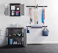Vista 17 de Rubbermaid Freestanding Storage Cabinet with Doors 18"D x 36"W x 37"H Medium Gray/Black Two-Shelf Lockable Cabinet for Indoor/Outdoor/Garage Storage