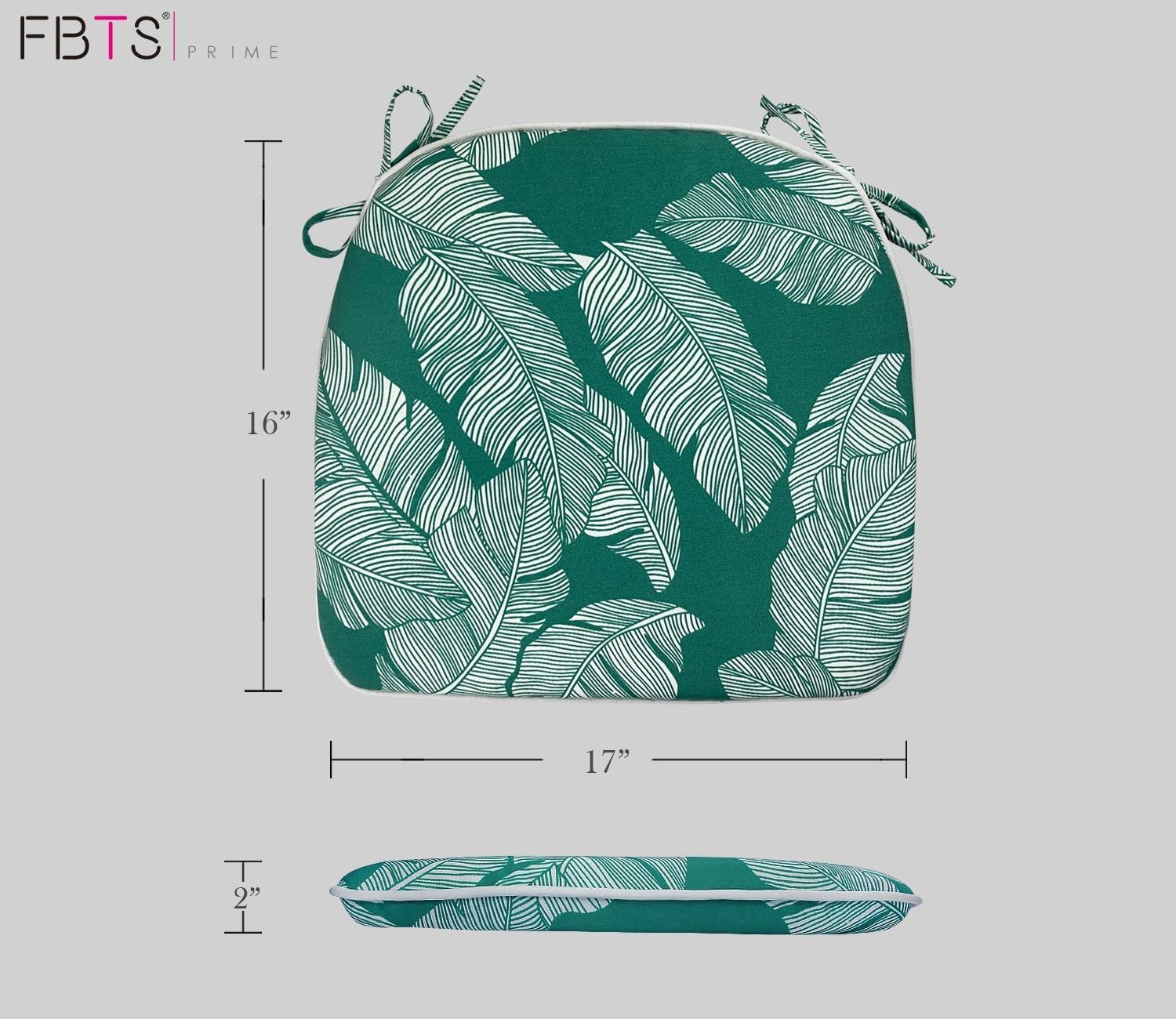 Outdoor Seat Cushions Green Leaves Set of 4 Patio Chair Cushions with Ties 16x17 Inch Square Chair Pads