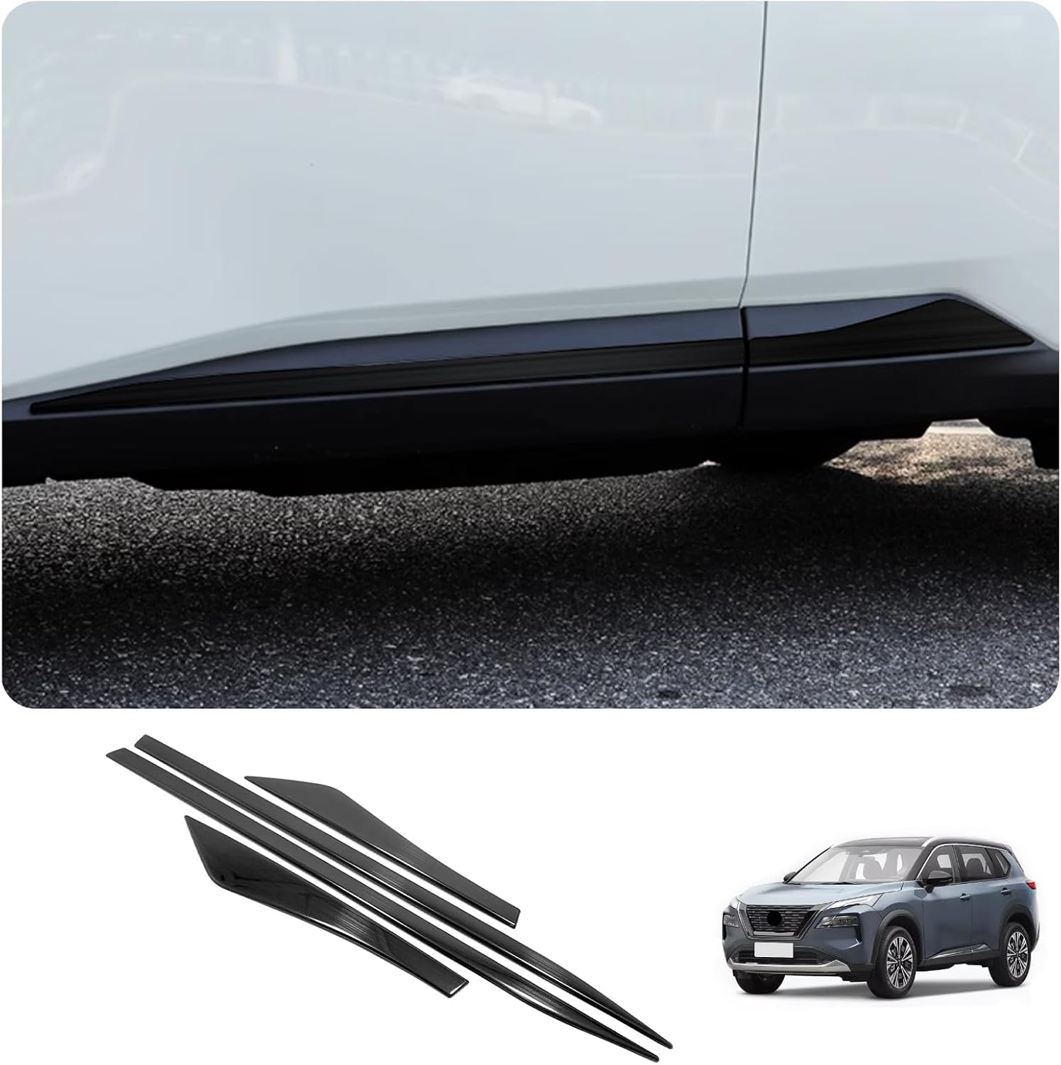 Car Accessories Body Side Door Molding Trim Cover Decorative Strip Compatible with Nissan New Rogue 2021 2022 2023 2024 2025 2026 S SV (Brushed Black) 4PCS Stainless Steel