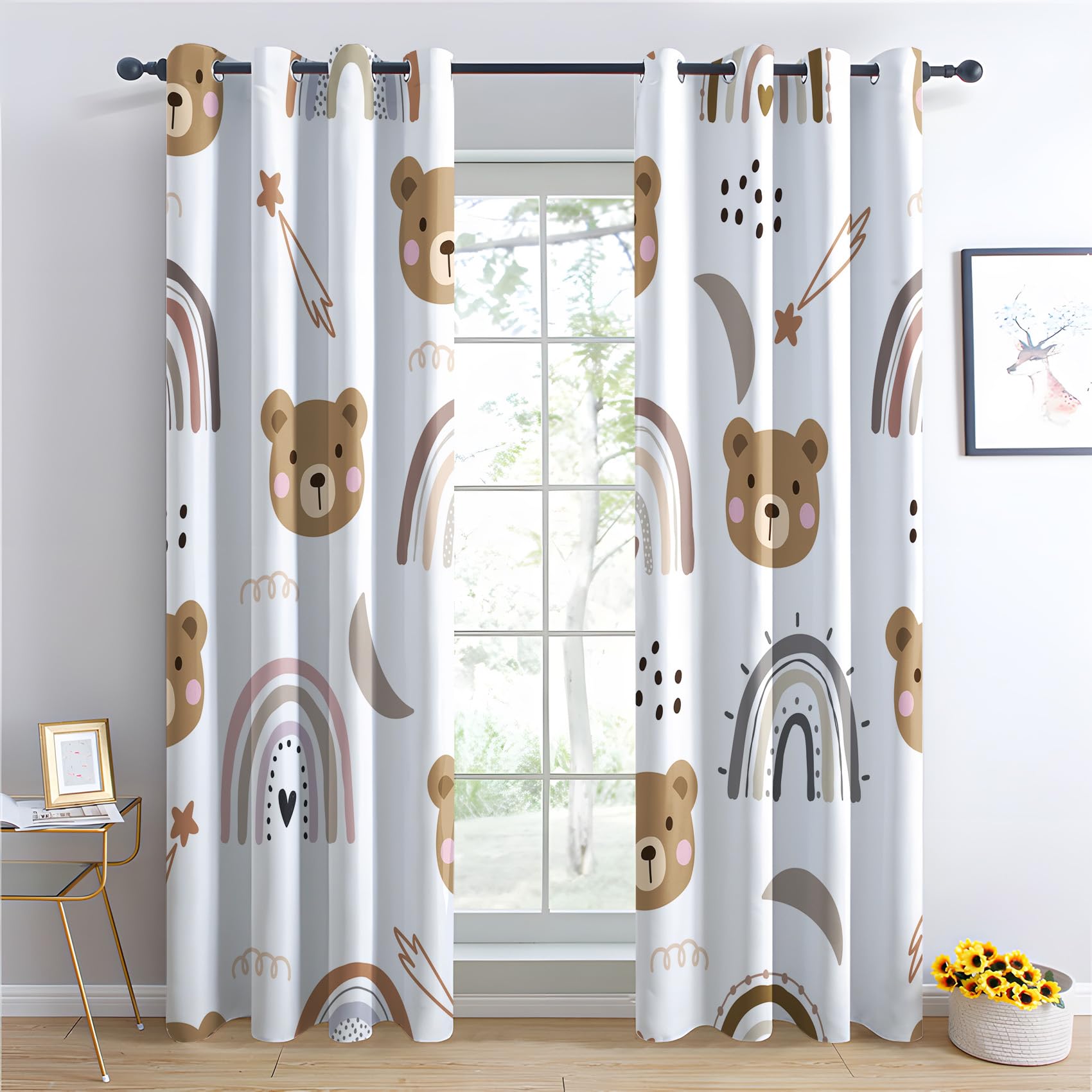 Generisch Vorhänge Bär - Kinder Süße Regenbogen Fenster Gardinen mit Ösen, Vorhang Blickdicht Verdunklungsvorhänge Thermovorhang für Wohnzimmer Schlafzimmer Deko 2er Set, H 137 x B 117 cm U-#145