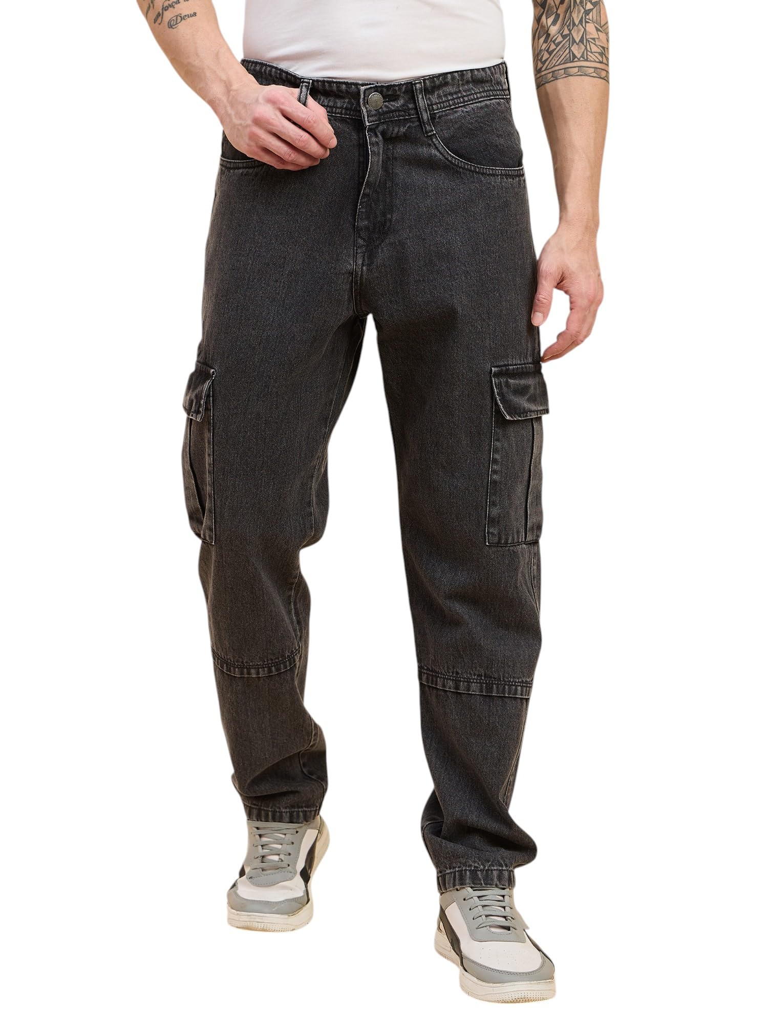 studio nexx Men's Loose Fit Jeans | Non Stretchable | Cargo Denims for Men | Loose fit Cargos | Utility Pockets-picture-30