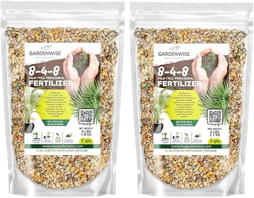 Gardenwise 8-4-8 Professional Palm Tree Fertilizer Plant Food; for Indoor Potted Plants and Outdoor Landscape Palm Trees; Quick-Release Nitrogen Fertilizer and Continuous Feeding (2-3 QUARTS)