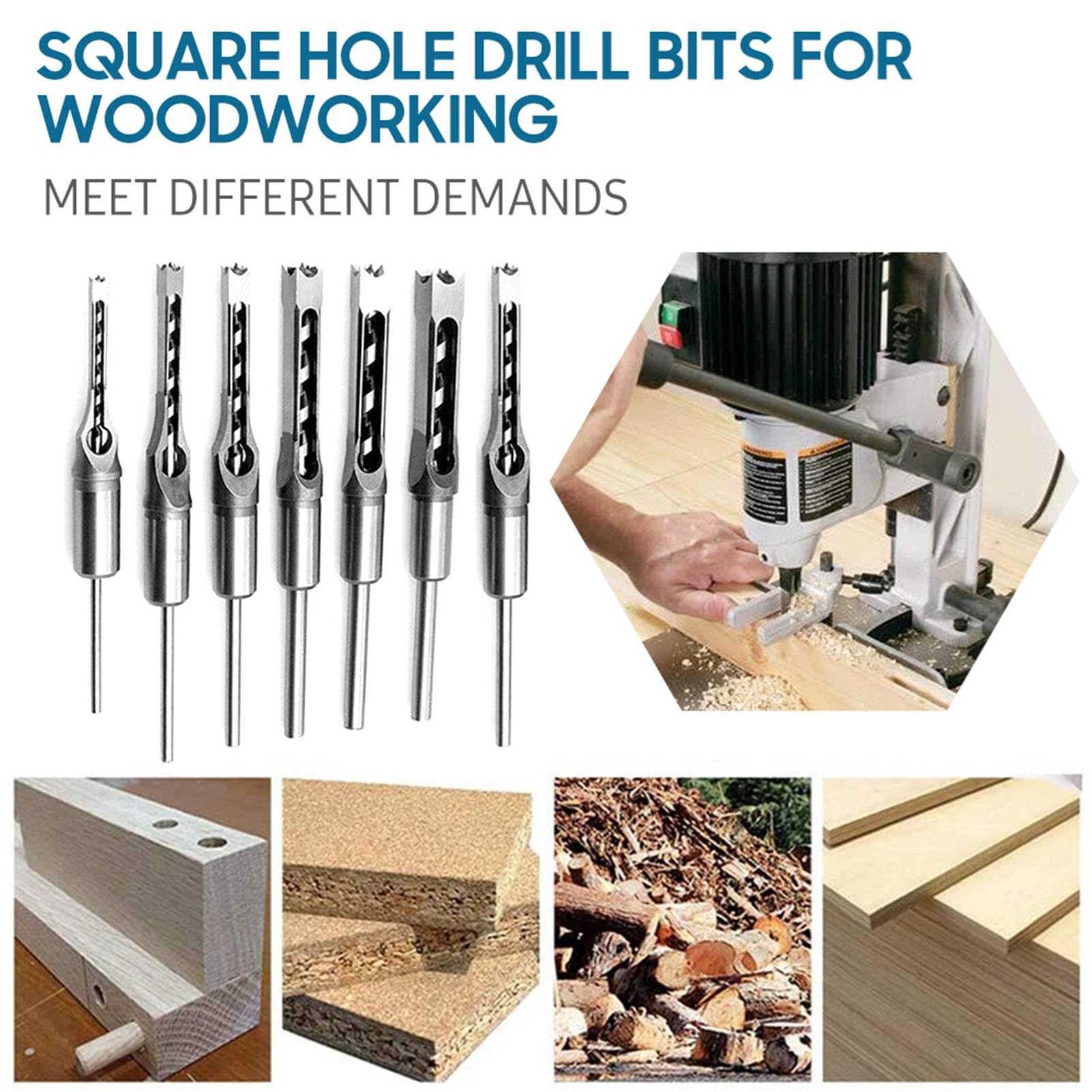 Set di punte da trapano da 6 pezzi per la lavorazione del legno Punte da perforazione efficienti in acciaio al carbonio ad alta durezza per mortasatrice Pannello truciolare MDF (7 pezzi)