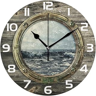 Barca a vela Oblò Vista Mare Orologio Acrilico Dipinto Silenzioso Senza ticchettio Rotondo Home Art Camera Da Letto Soggiorno Dormitorio