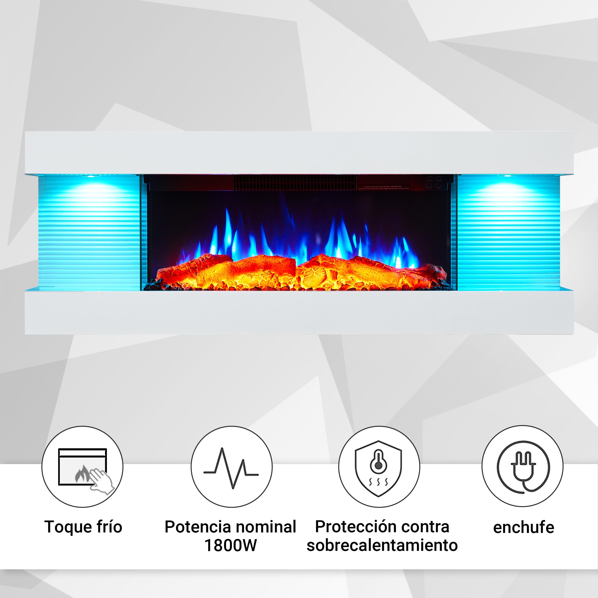 BALDERIA Lumina Chimenea Eléctrica de Pared Blanca con Llama LED 3D y Calefactor
