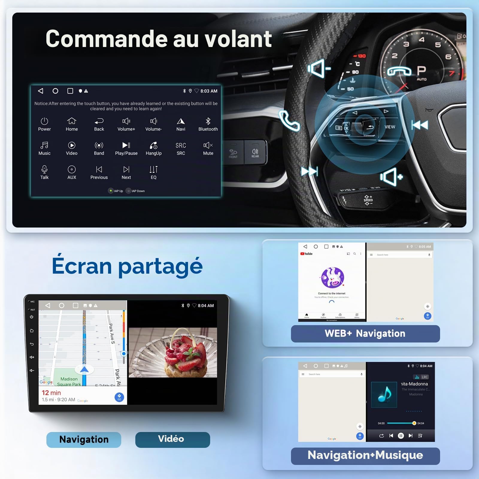 Autoradio CarPlay sans Fil pour Peugeot 308 408 2007-2015, Android 15, Écran Tactile 9 Pouces, Android Auto, GPS, Bluetooth, WiFi, FM/RDS, DSP, Caméra de Recul, 2Go+64Go