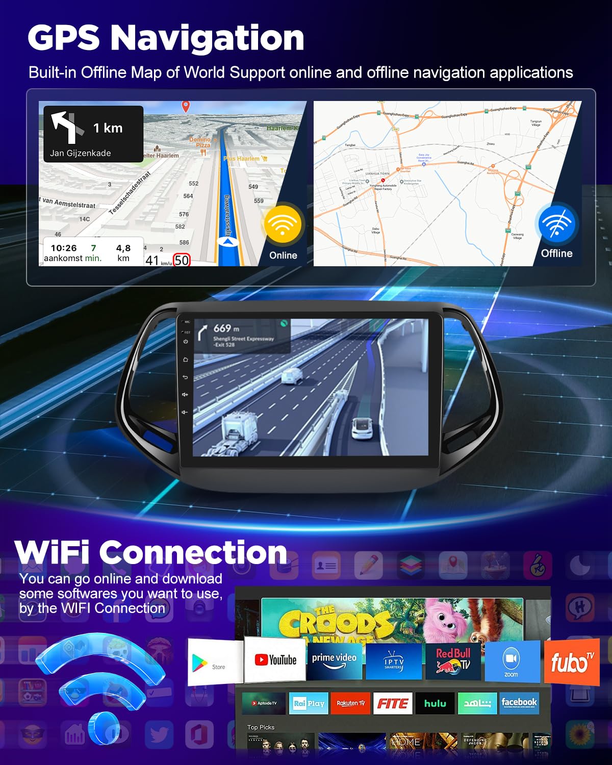 NHOPEEW Autoradio 8 Core 6+128G Android per Jeep Compass 2017-2019 con Carplay wireless e Android Auto DSP Wifi GPS Comandi al volante Vista panoramica a 360