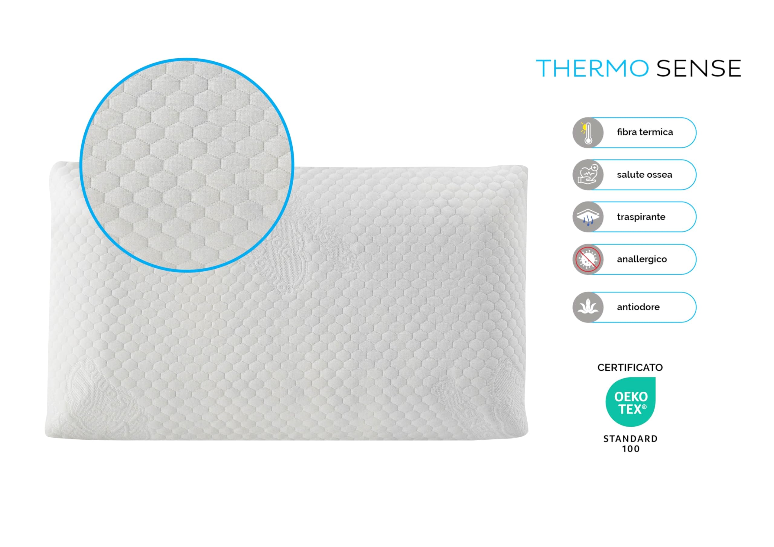 Kaysa Coppia Cuscini Massaggiante Memory Foam HD Ortopedico Alti 13cm | Guanciali da Letto, Rivestimento Lavabile, Ergonomico, Correttore per Collo, Made in Italy