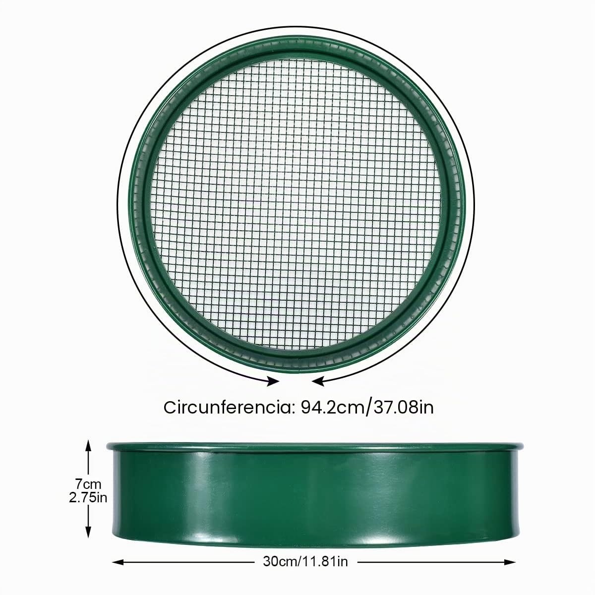 johgee Tamiz de jardín de Metal, tamiz de Tierra, Malla de jardín de 12 mm/9 mm/6 mm/3 mm, tamiz de jardinería para Tierra y Piedras Grande, Equipado con una Pala y un rastrillo
