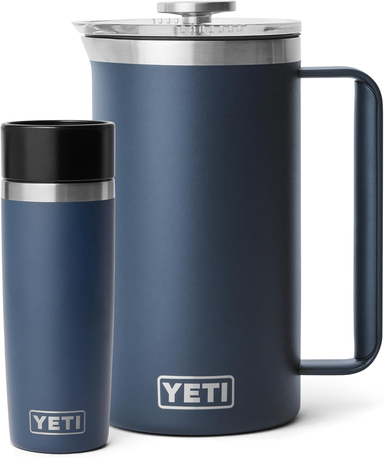YETI Rambler 34 oz. French Press Coffee Maker, (1) 16 oz Travel Bottle, Stainless Steel, Navy