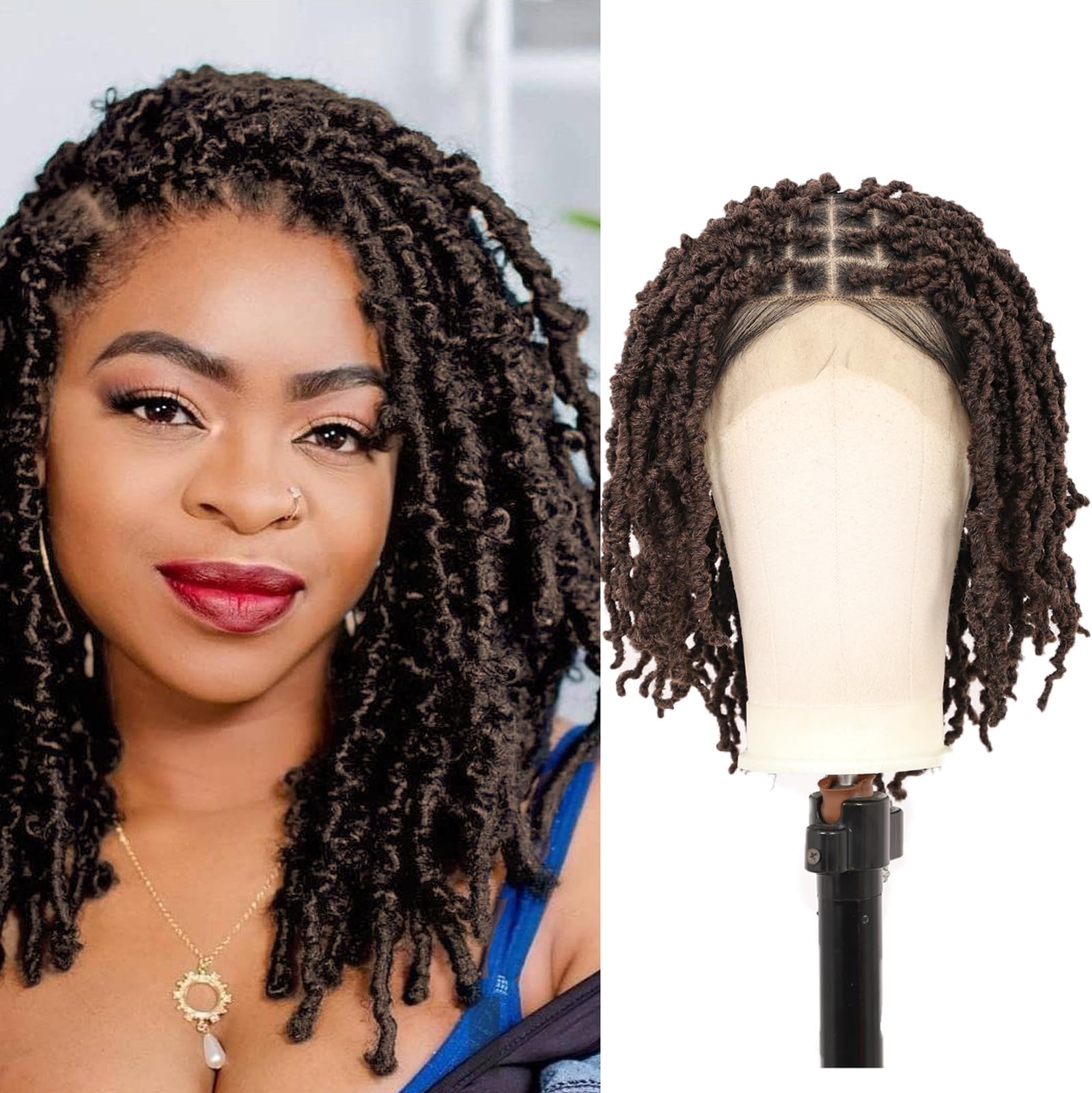 Kalyss 12" Faux Locs Wig Lace Front Braided Wigs Bob Short