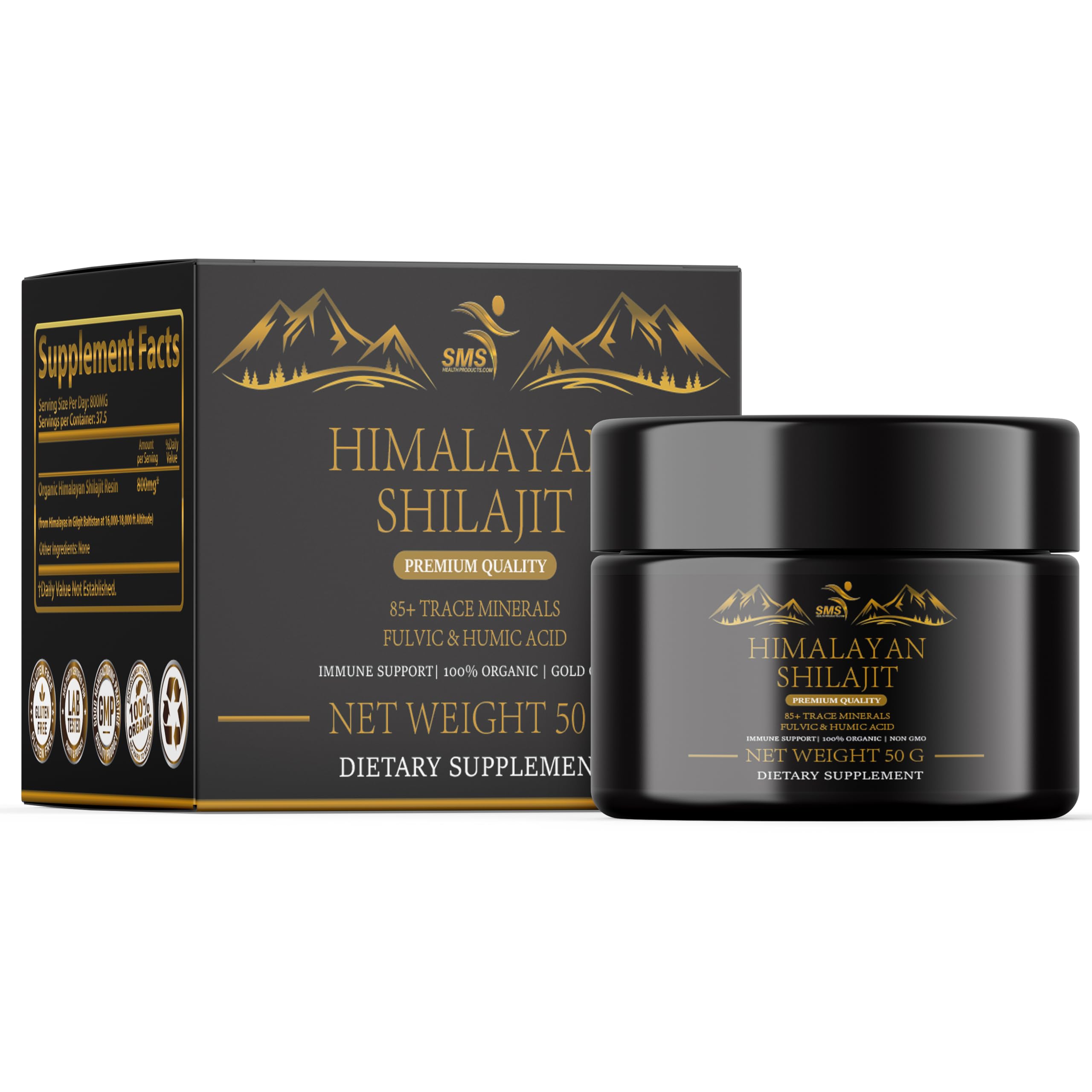 Pure Himalayan Organic Shilajit Resin Extract For Men & Women- 100% Natural Ashwagandha Black Pepper Shilajit Resin For Men Women Gold Ayurvedic,Fulvic Acid 85 Trace Minerals, 50 Servings, 40 Grams