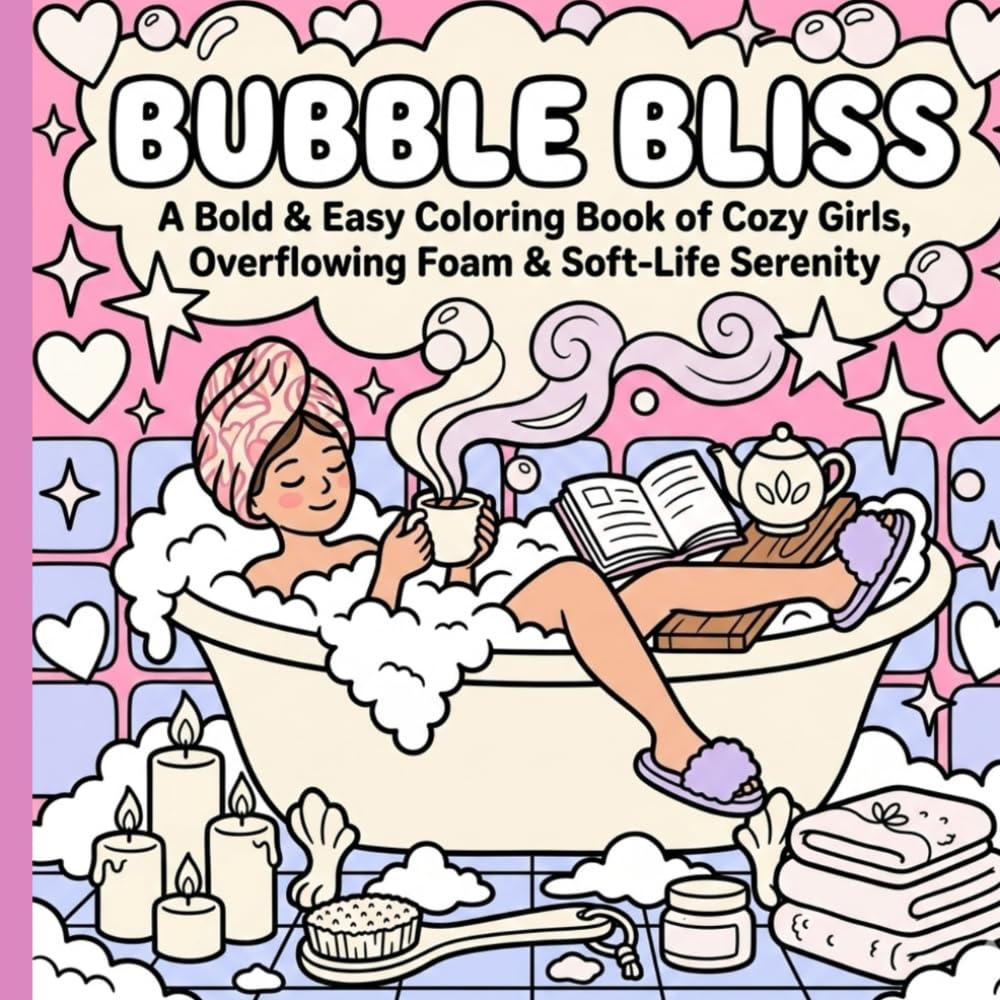 Bubble Bliss: A Bold & Easy Coloring Book of Cozy Girls, Overflowing Foam & Soft-Life Serenity
