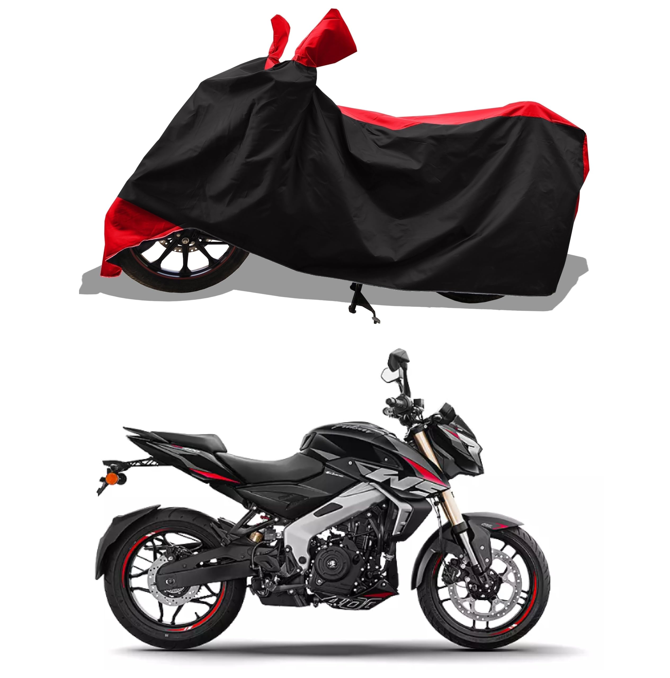 All Weather Bike Cover for Bajaj Pulsar NS 400 Bike Cover with Water-Resistant and Dust Proof Premium 190T Fabric_Red Stripe