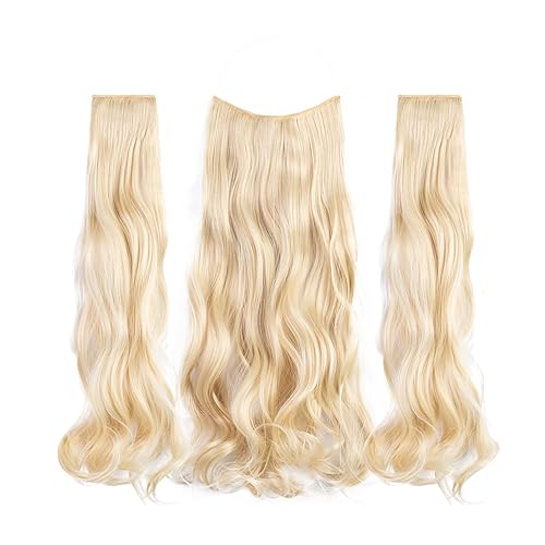 Miniatura 2 de Extensiones de cabello invisibles con halo mejorado con 3 piezas de diadema ajustable, largo, ondulado, extensiones de cabello rubio decolorado