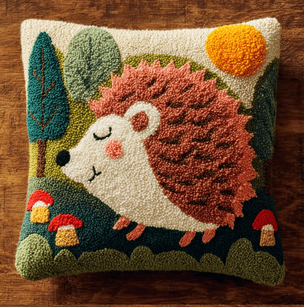 Taxpy Multicolor Latch Hook Kits For Adults Beginners,Hedgehog Pre-Printed Latch Hook Pillow Kit,Craft Rug Making Kits,Diy Embroidery Cushion For Home Sofa Decor & Gift Idea 17X17 In.