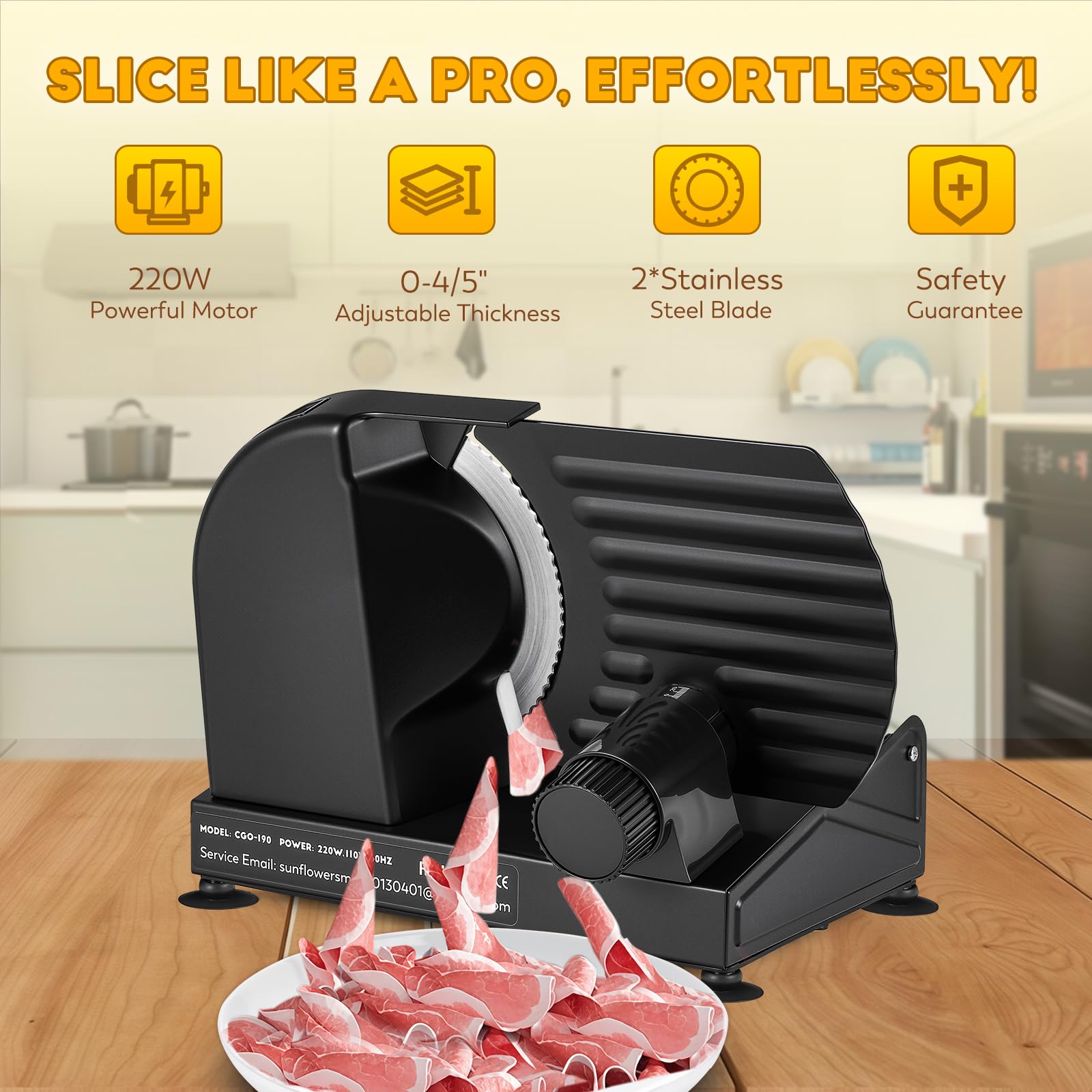 Meat Slicer, 220W Electric Deil Food Slicer with 2 Removable 7.5