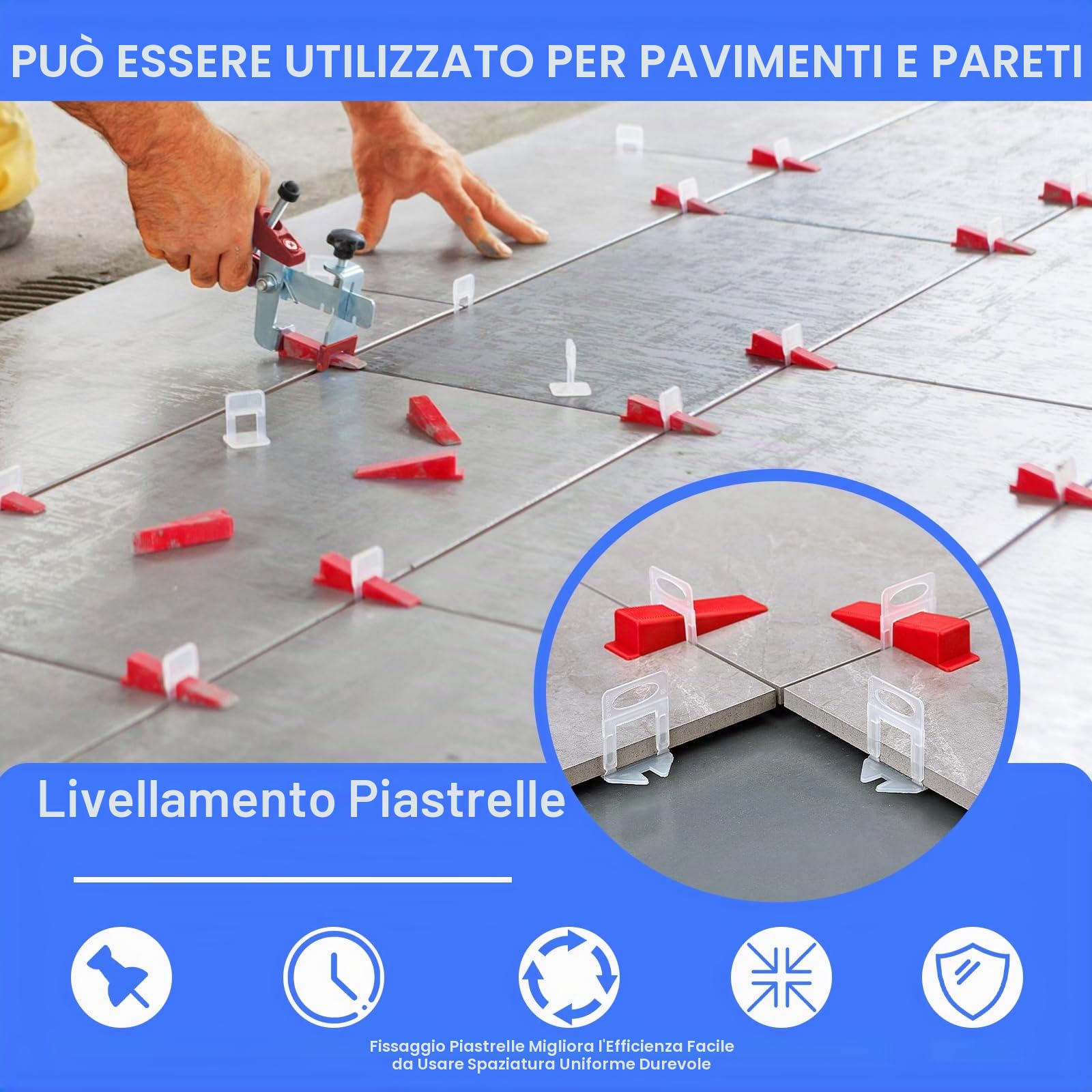 ENCOUN Niveladores de Azulejos, 600 Niveladores Espaciadores 2mm+200 Reutilizables Espaciador, 1Alicate de Instalación,1Cuchillo de Gancho, Sistema de Nivelación de Azulejos para DIY y Profesional