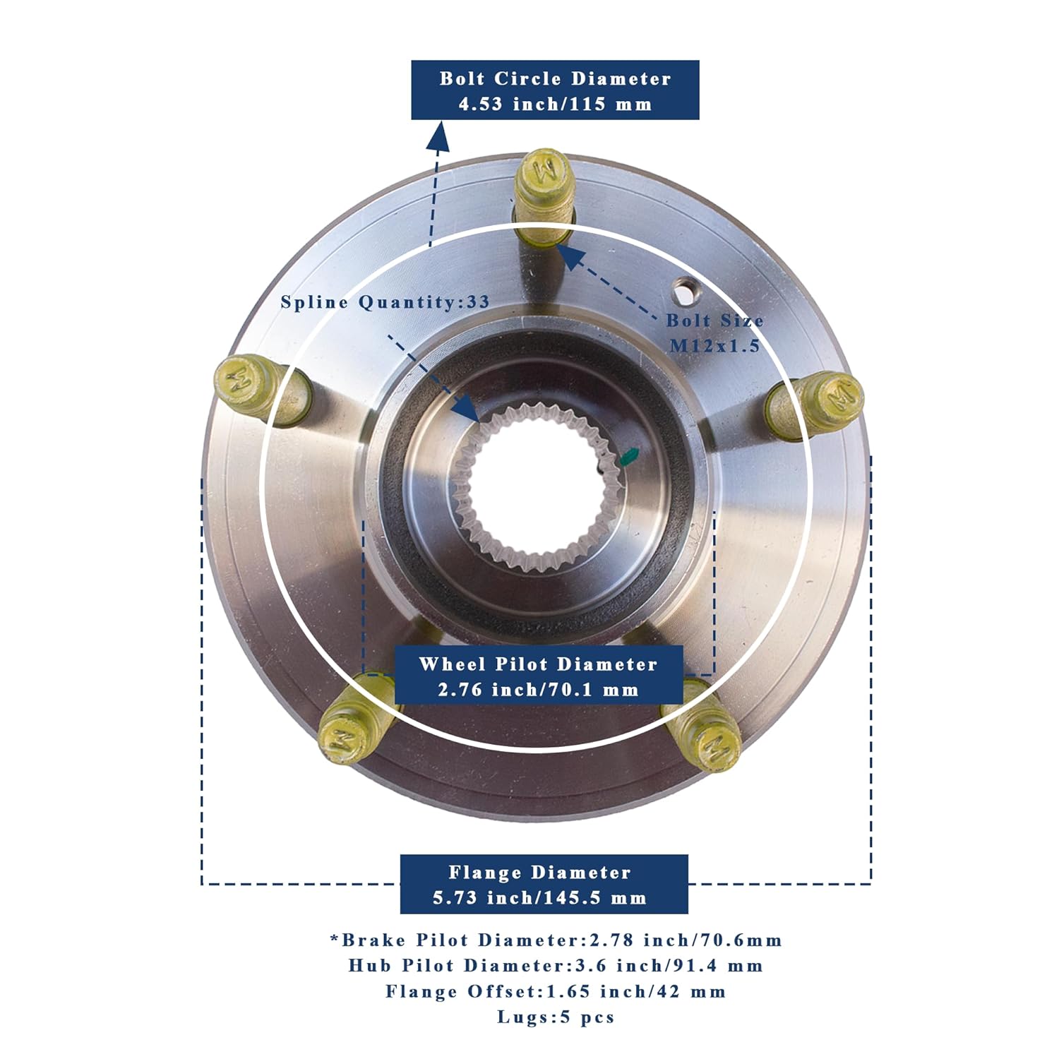 513121 Front Wheel Hub Bearing Assembly Fit for Chevy Impala Monte Carlo Uplander,Cadillac DTS Seville Eldorado,Buick Lesabre Century Lacrosse,Pontiac Grand Prix 5 Lugs W/ABS